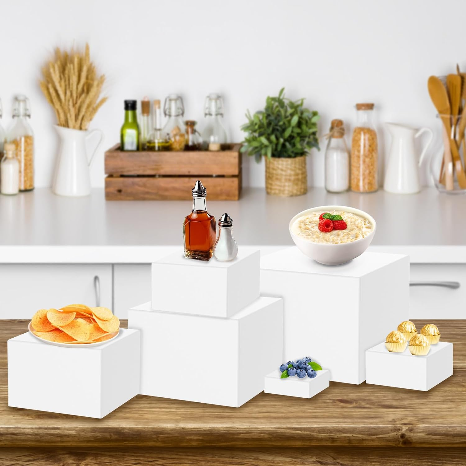 6 Pcs Acrylic Box with Hollow Bottom 6 Different Sizes Buffet Risers Stackable Buffet Stands Reusable Food Stands for Party Buffet Table (Clear(3 + 4 + 5 + 6 + 7 + 8 Inch ))