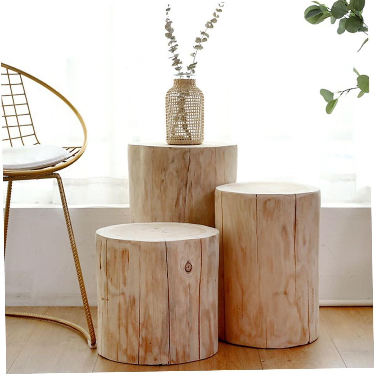 Gogogmee Natural Wood Stool Small Sturdy Tree Stump Stool for Shoe Changing Bedside Table Outdoor Use for Home Decor and Practicality image number 3