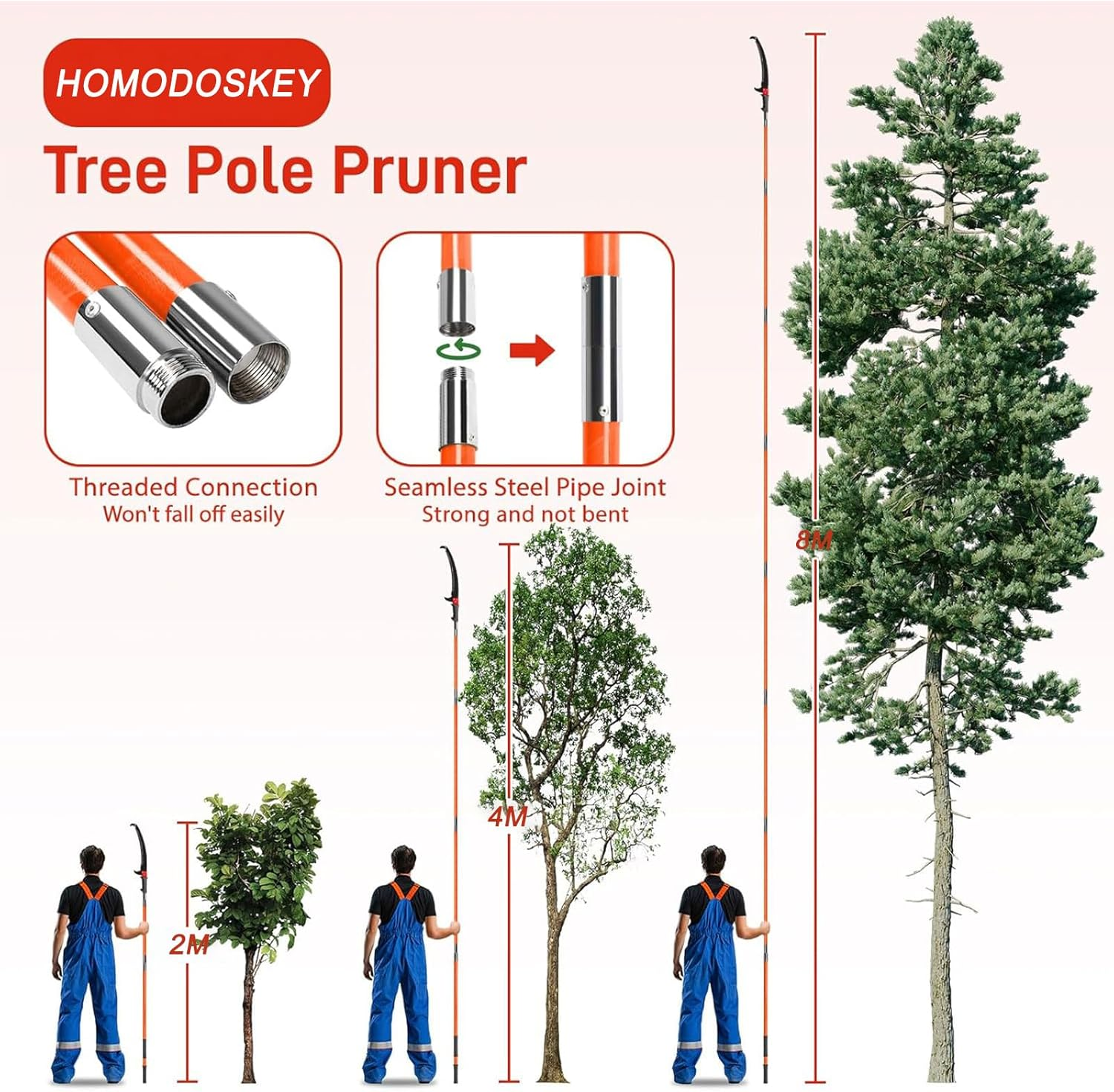 Homodoskey Manual Pole Saw, 9M Extendable Tree Pruner, High Branch Trimmer with Lightweight Fiberglass Handles, Garden Tools with Storage Bag, for Pruning Palms and Shrubs