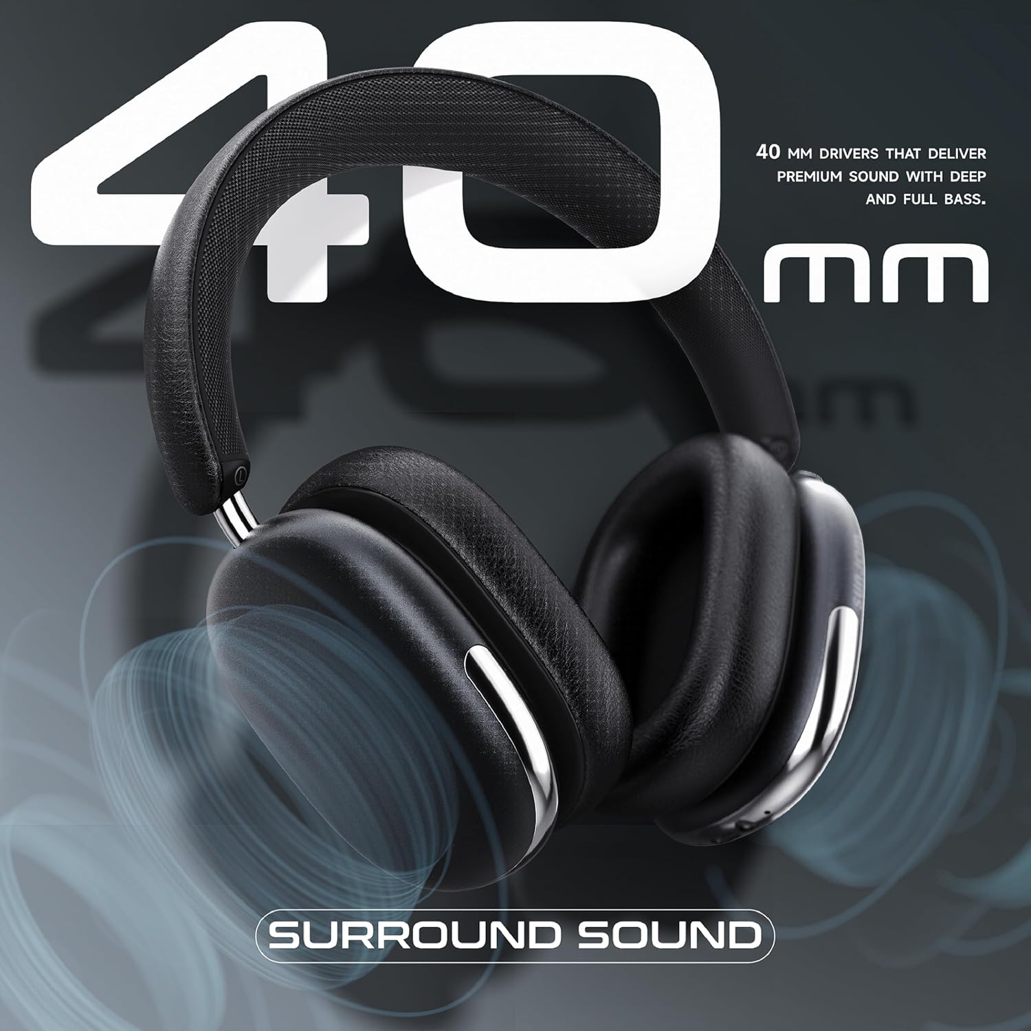 Freepods 120H Playtime Bluetooth ANC/ENC Pro-Level Active Noise Cancelling Over-Ear Headphones Wireless, Headphones with Built-In Microphone Type-C Charging for Call Travel Sports Gym (Black) image number 5