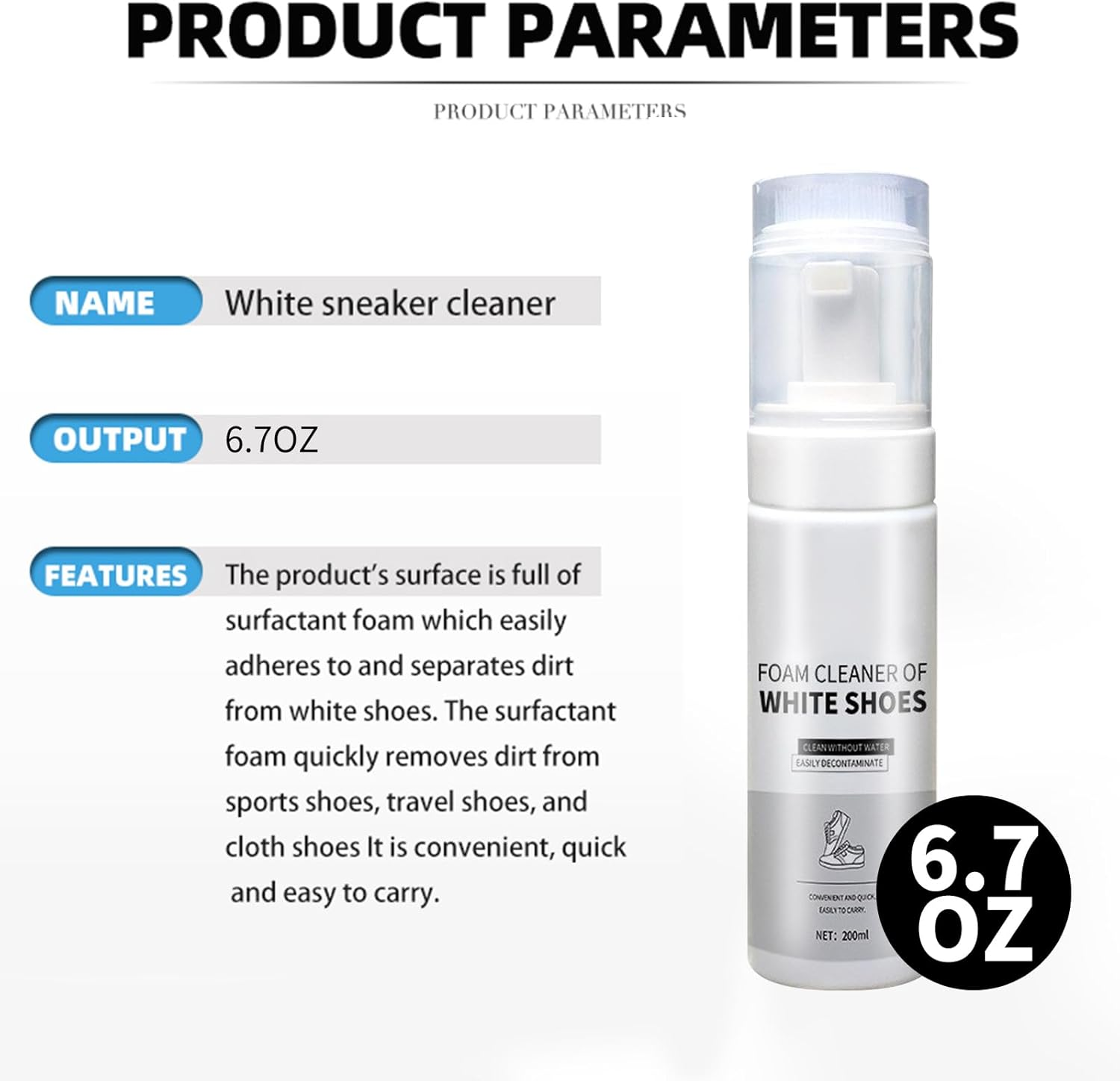 Shoe Cleaner Kit, White Shoe Cleaner Foam, Used to Remove Stains on Sports Shoes, Tennis Shoes, and Leather Shoes(6.76 Oz) image number 5