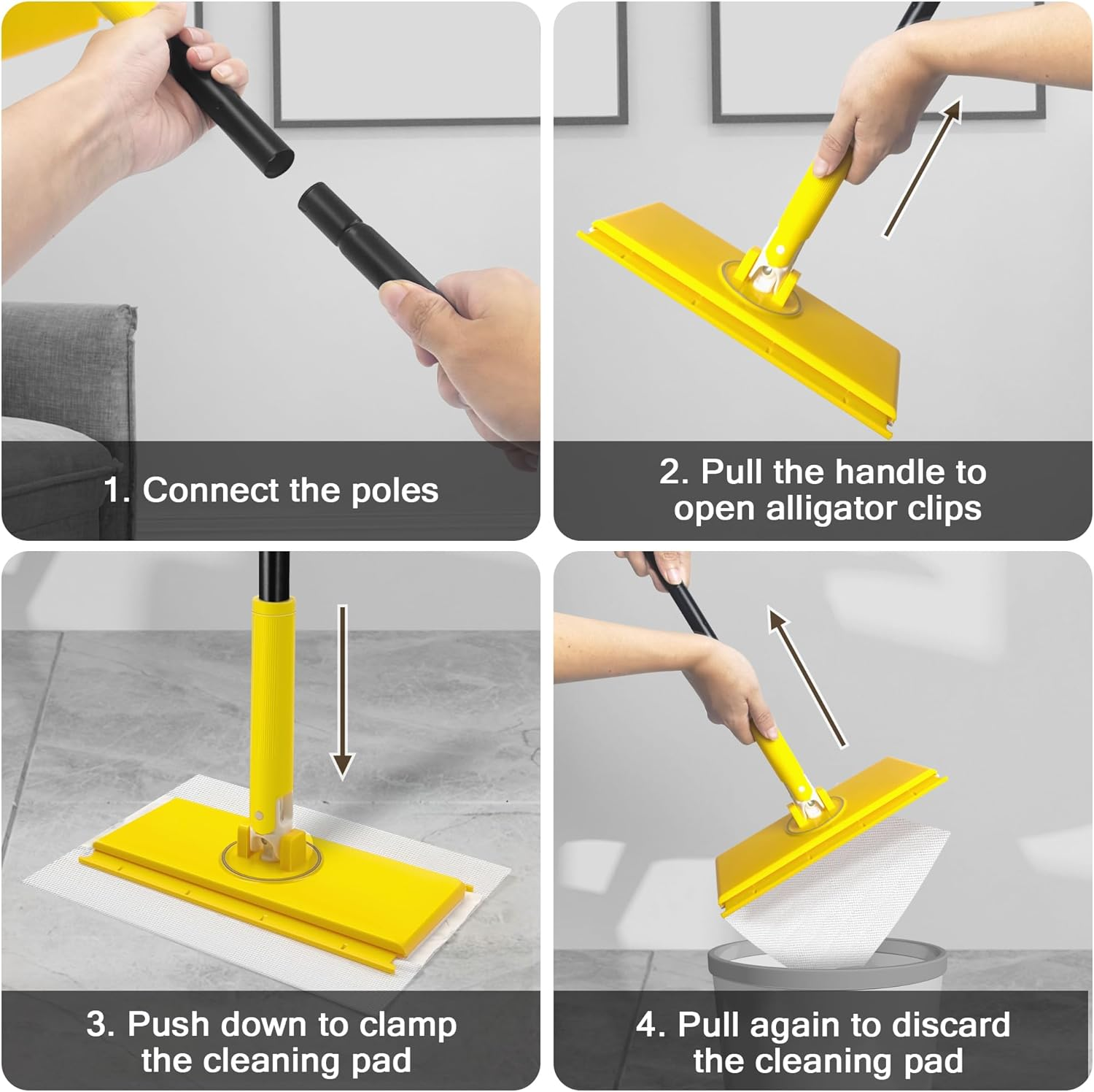 NEWE Floor Mop, 2-In-1 Starter Kit for Swiffer with 10 Dry Floor Cloths and 10 Moist Floor Cloths, Disposable Duster for Cleaning Wood, Hardwood Floors, Wall, Kitchen, Bathroom, College Dorm image number 1