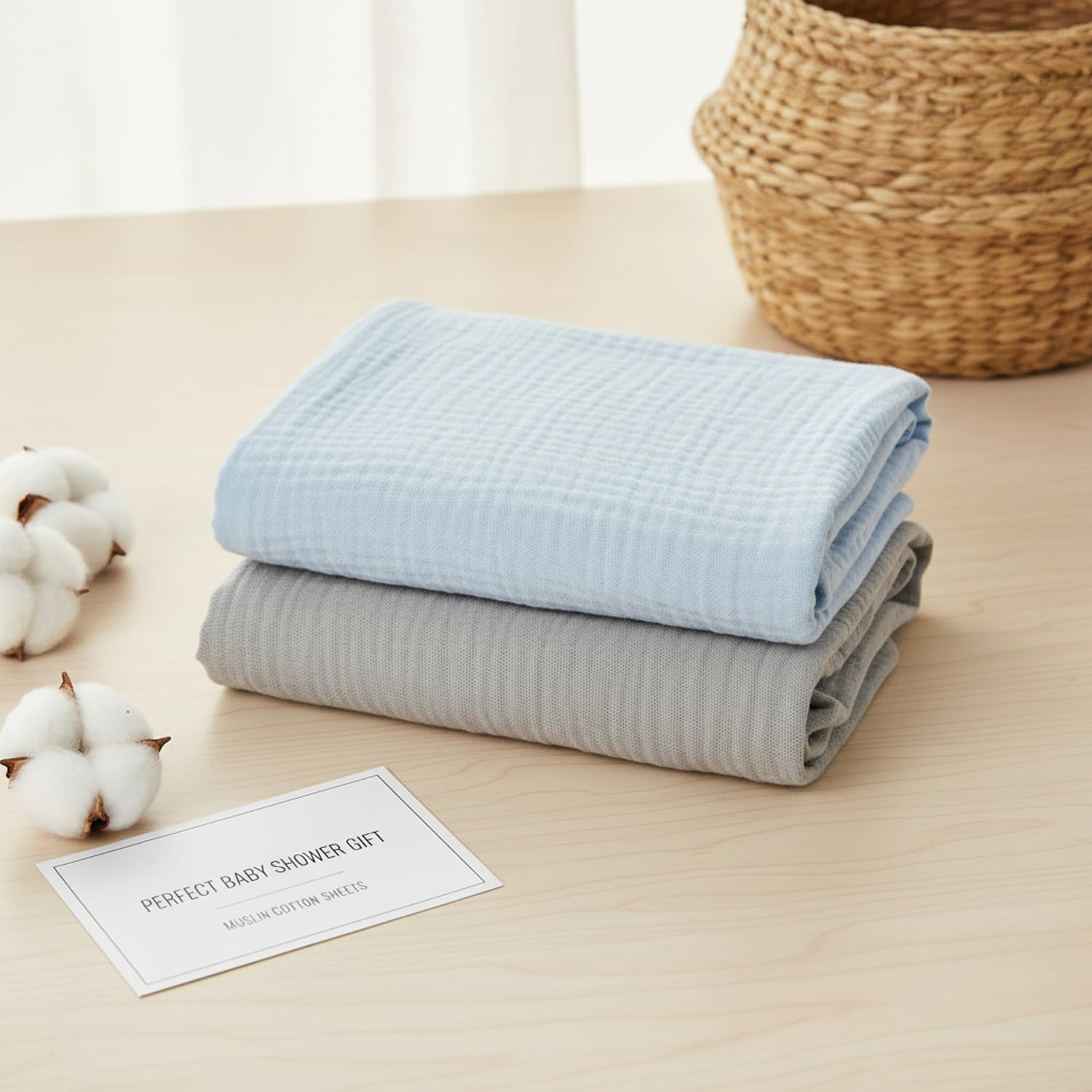 2-Pack Muslin Bassinet Sheets, Super Soft Fitted Crib Sheets for Oval, Rectangle & Hourglass Mattress, Breathable & Machine Washable Haheihei (Blue) image number 2