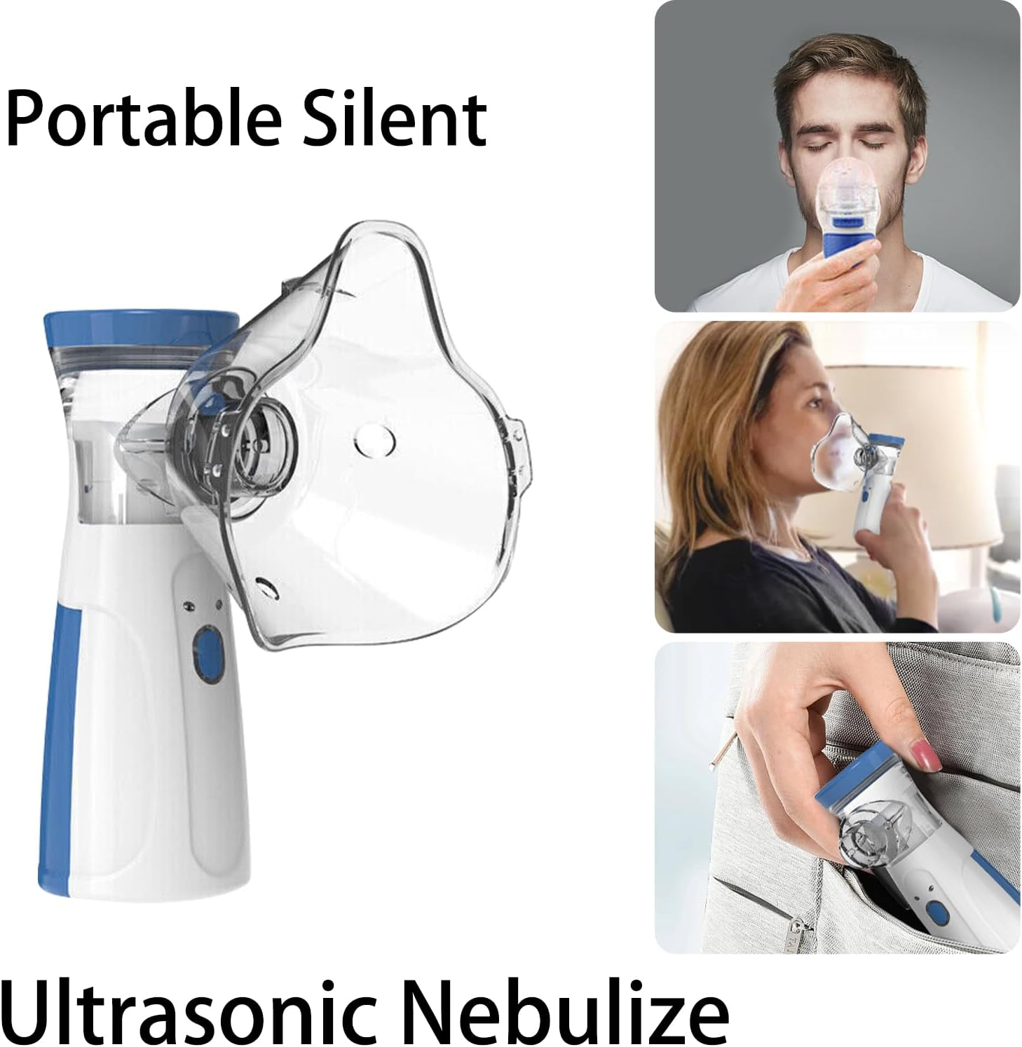 Inhalator, Portable Inhaler for Adults and Children, Low Noise Inhaler with 2 Mask and Mouthpiece, Hand Nebulizer Set, Effective Treatment of Respiratory Diseases image number 1