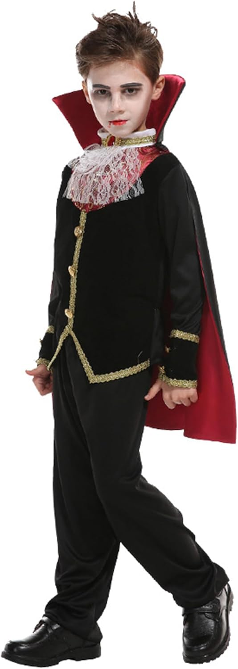Boys Vampire Costume Scary Kids Halloween Vampire Gothic Cape Royal Outfit Spooky Boy Dress up Costume image number 2