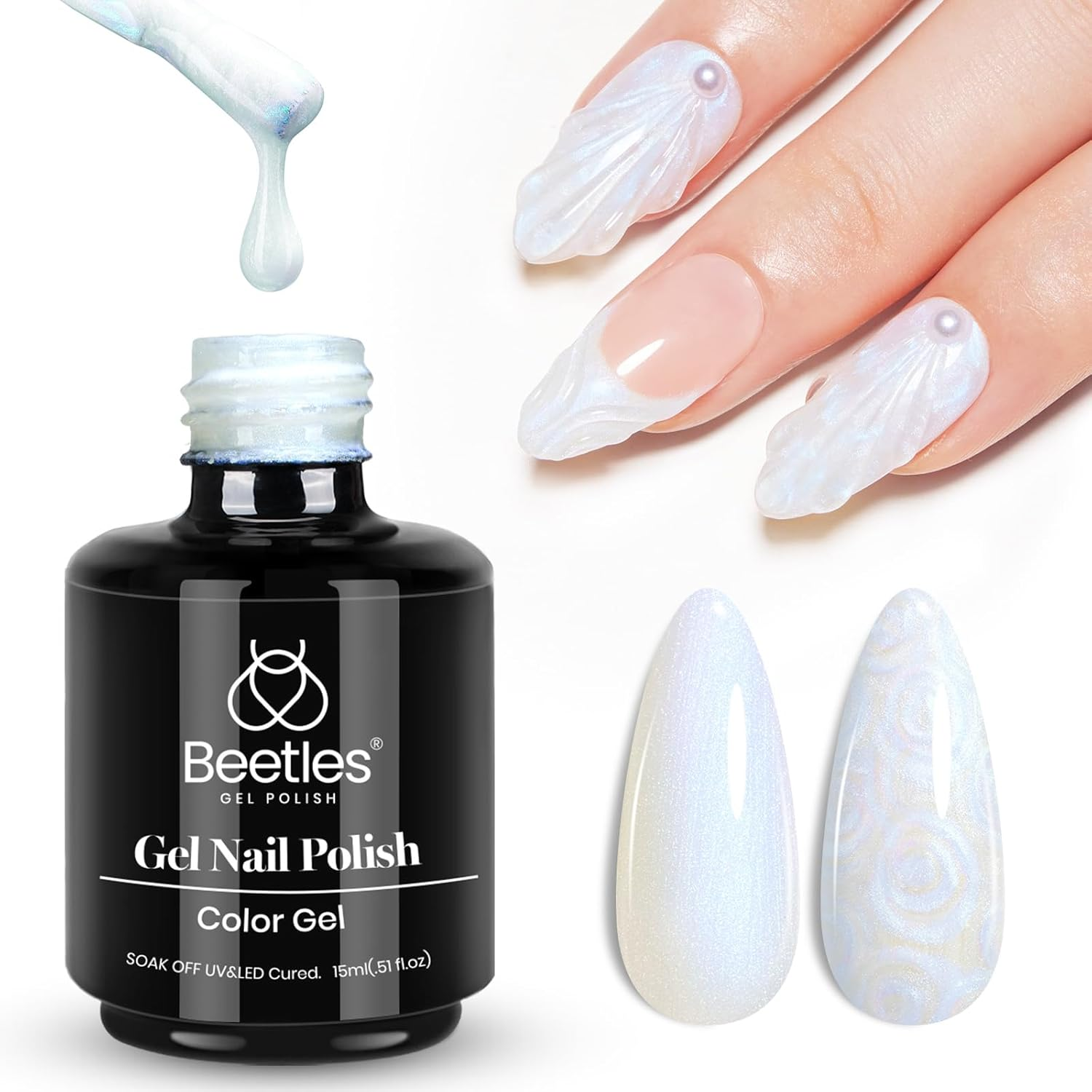 Beetles Gel Polish Gel Nail Polish, 1 Pcs 15Ml Pearl Crystal Snowflakes Glitter White Gel Polish Soak off Shimmer Nail Art Manicure Salon Diy Home Uv Gel Nail Art Design image number 4