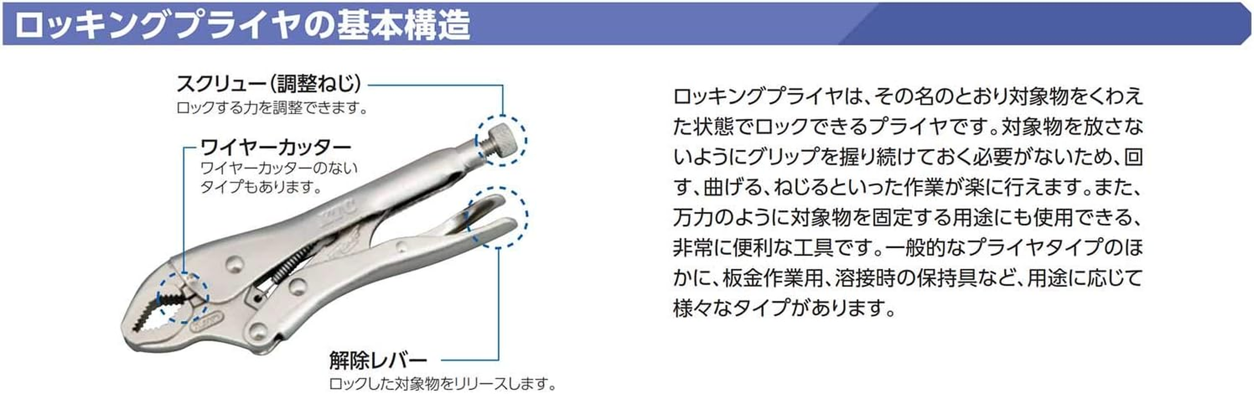 Kyoto Tool (KTC) Locking Pliers Long Nose (With Wire Cutter) 100LN image number 3