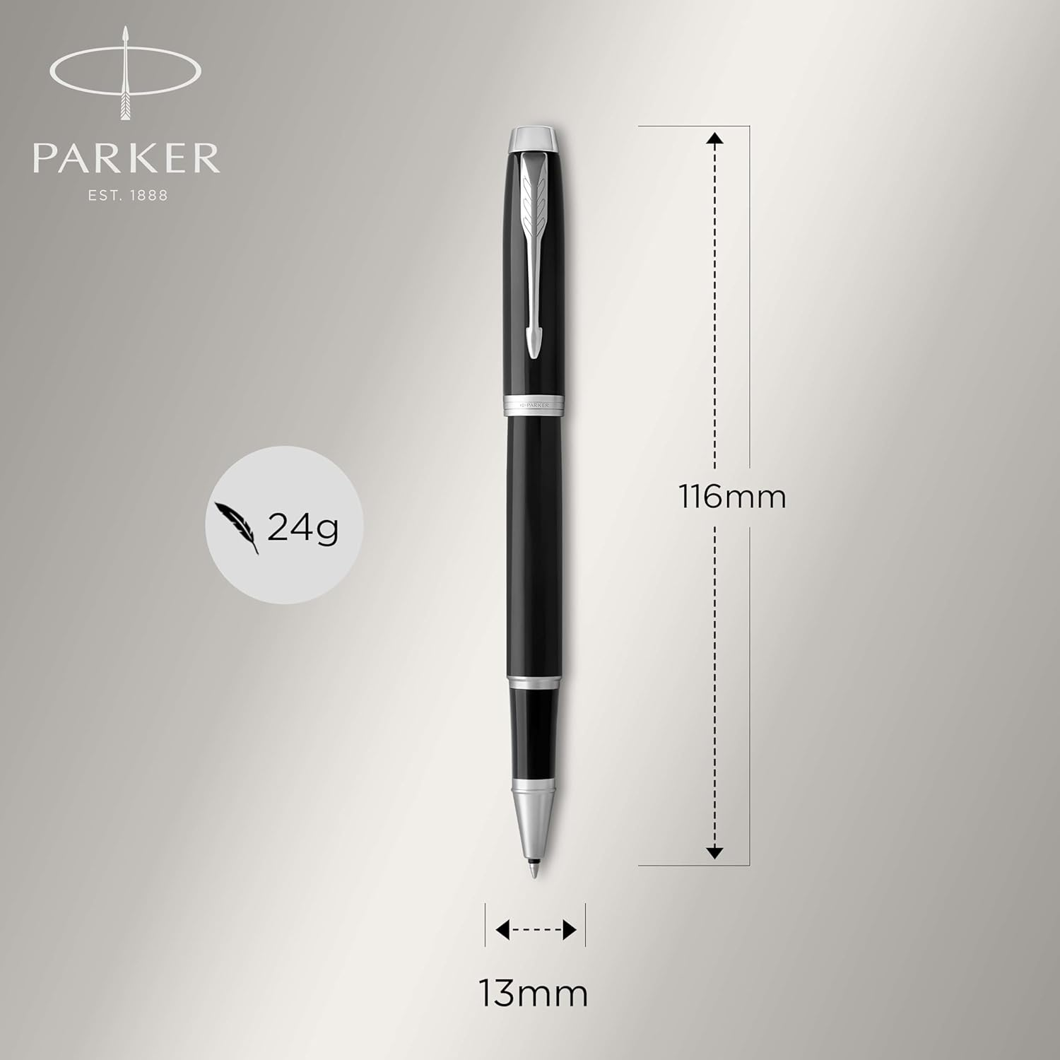 Parker IM Rollerball Pen, Black Lacquer Chrome Trim with Fine Point Black Ink Refill, Gift Box (1931658) image number 1