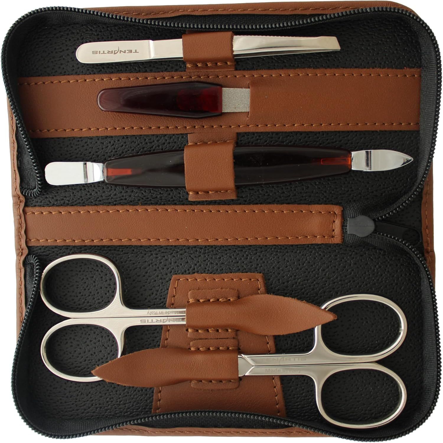 Tenartis 347 5-Piece Manicure Case Genuine Leather with Zip - Brown image number 3