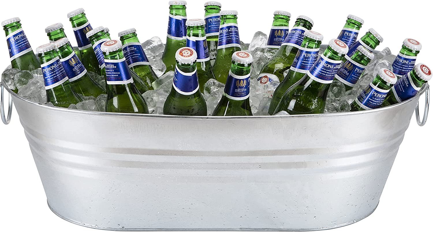 Katai Galvanized Steel Drinks Bucket - Oval, 5.5 Gallon Rustic Style Drinks Tub, Carry Handles - with Bottle Opener