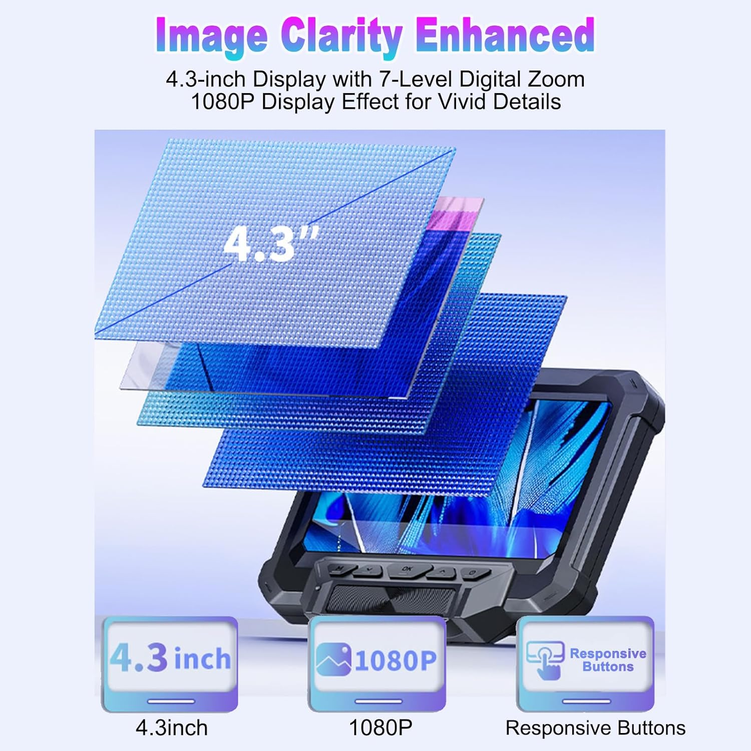 Jectse 4.3 Inch Digital Microscope, 1000X Magnification 1080P HD Screen with 10MP Camera, 8 LED Lights for Stamp Jewelry Inspection Soldering PCB Repair