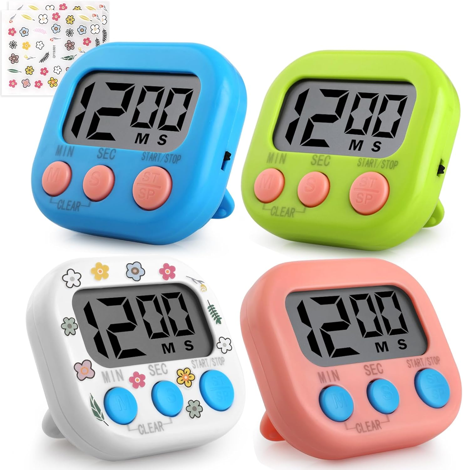 4Pcs Kitchen Timer Digital, Geeric 99 Min Visual Timer for Kids +2 Sticker Coloful Stand/Back Magnetic Silent Clock Time Management Assistant Desk Visual Clock for Cooking, Classroom, Office image number 5