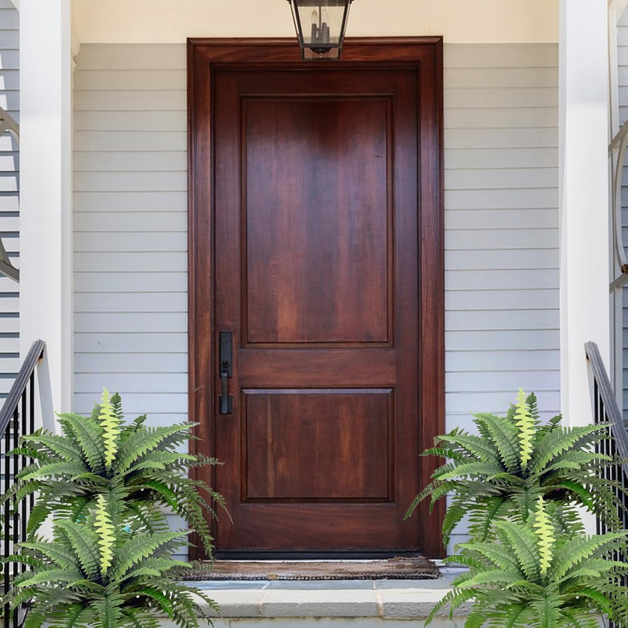 Artificial Ferns for Outdoors 3 Bundles, Large Fake Plants Greenery Artificial Boston Fern UV Resistant Faux Plant Shrubs for Indoor Home Potted Garden Porch Farmhouse Decor image number 5