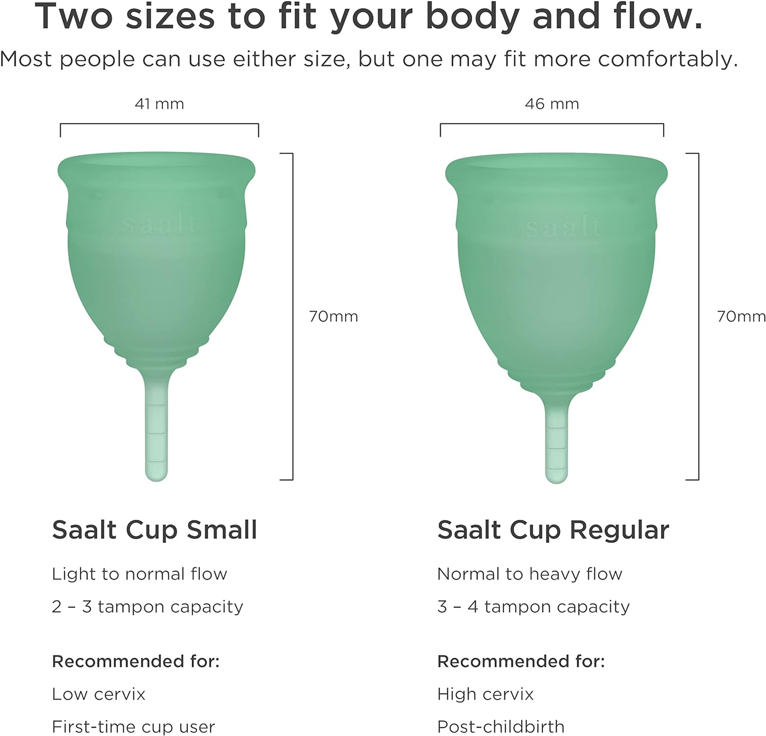 Saalt Menstrual Cup - Premium Design - Most Comfortable Period Cup - #1 Active Cup - Wear for 8 Hours - Soft, Flexible, Reusable Medical-Grade Silicone - (Seafoam Green, Regular) image number 3
