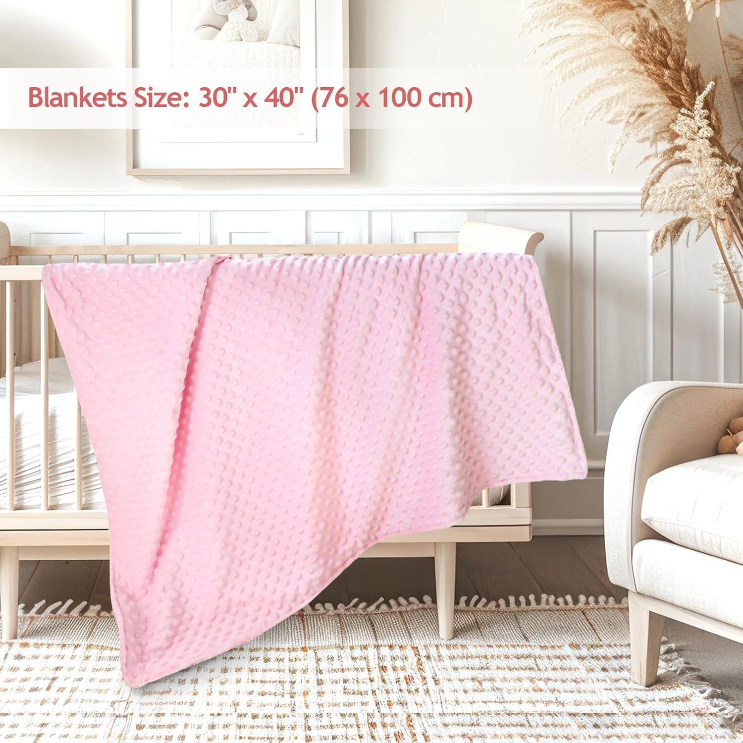 Baby Blanket for Girls, Soft Toddler Blanket 30 X 40 Inch, Newborn Blankets for Nursery, Stroller, Toddler Bed, Carseat, Double Layer, Pink