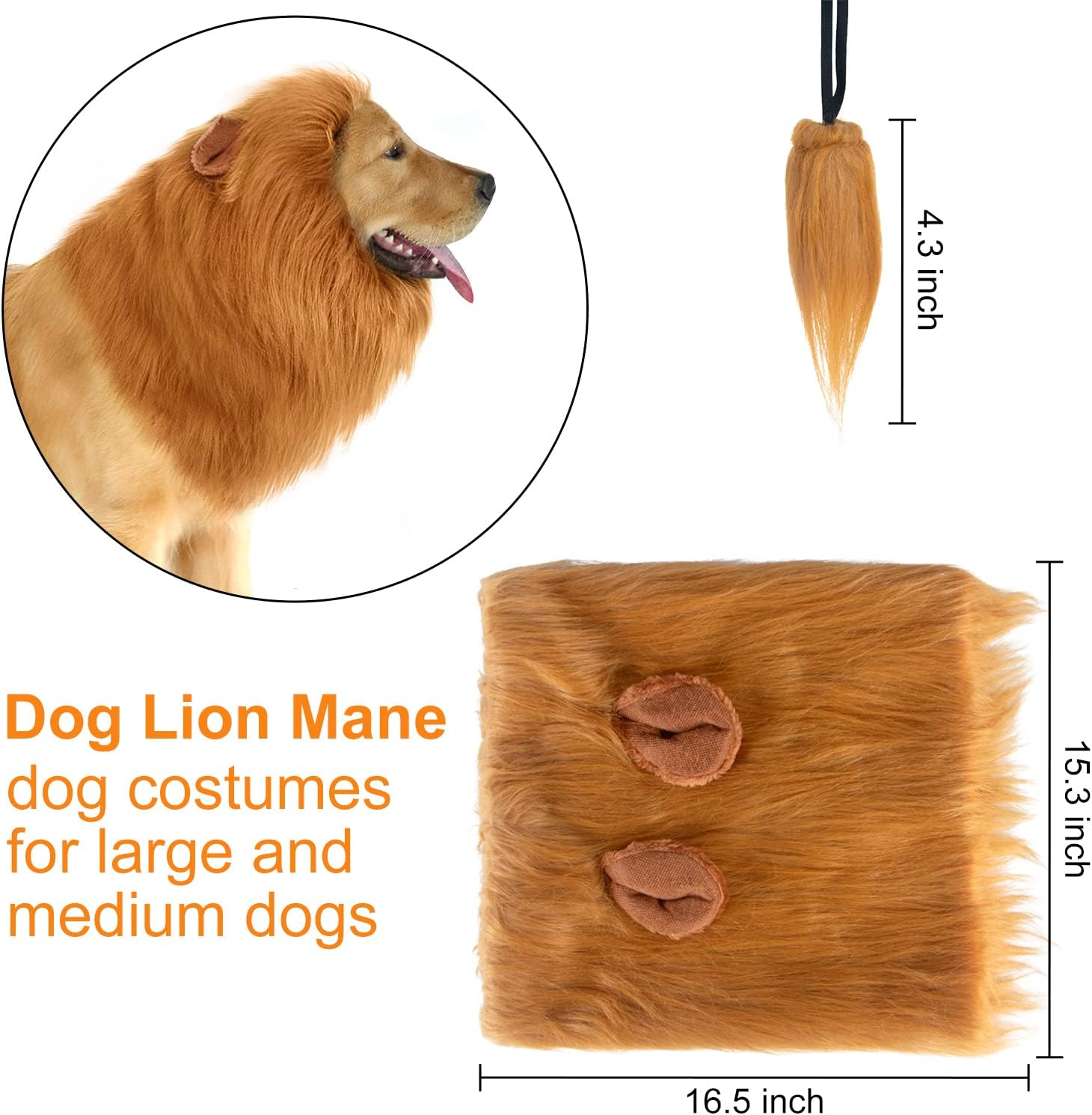 CPPSLEE Lion Mane for Dog Costumes, Dog Lion Mane, Realistic Lion Wig for Medium to Large Sized Dogs, Large Dog Halloween Costumes, Lion Mane for Dog, Halloween Costumes for Dogs (Brown) image number 3