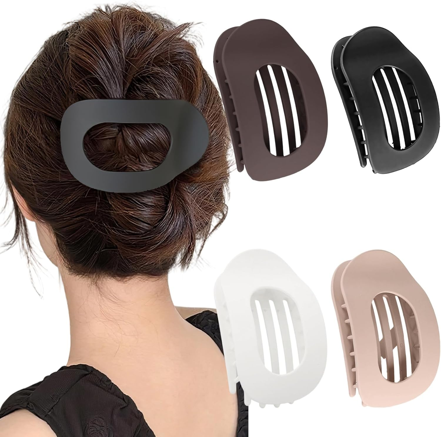 Pack of 4 Flat Hair Clips for Women, Simple Elegant Duckbill Hair Clip, Matte Large Hair Clip, Curved Design, Flat Secure Hold Inner Teeth, Hair Claws for Thin and Thick Hair image number 2