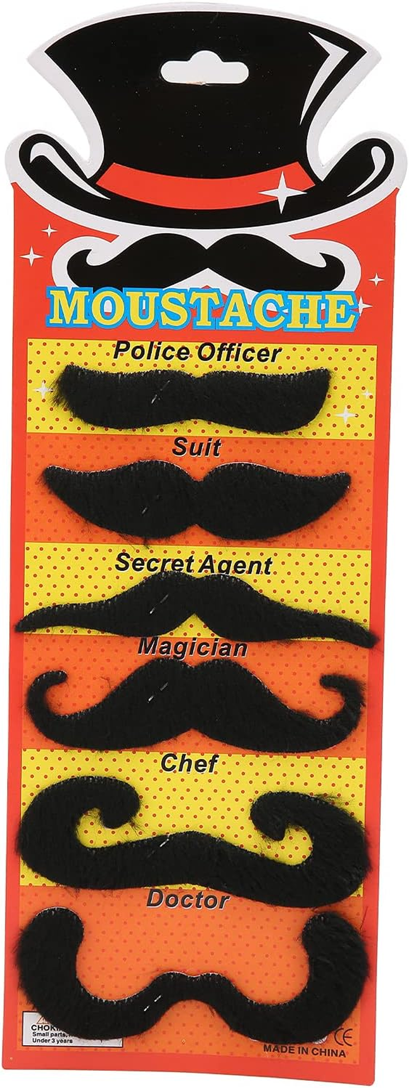 6Pcs Fake Black Moustache, Self Adhesive Fake Mustache for Halloween Party, Costume, Mustache Party Supplies and Holiday Decorations, Easy to Put on and Take Off image number 4
