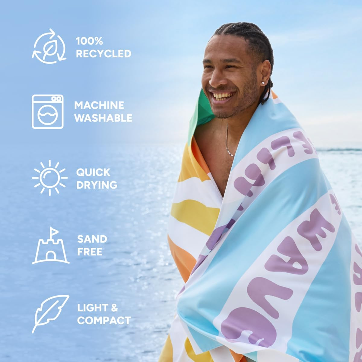 Dock & Bay Beach Towel - Quick Dry, Sand Free - Compact, Lightweight - 100% Recycled - Includes Bag - Vitamin Sea - Large (160X90Cm, 63X35)