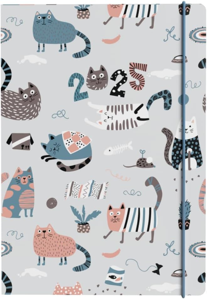 Collins Maru 2025 Planner - A5 Week to View Cut Flush Diary - Cats - (MR153.CT-25) - Weekly Planner with Cute Animal Design