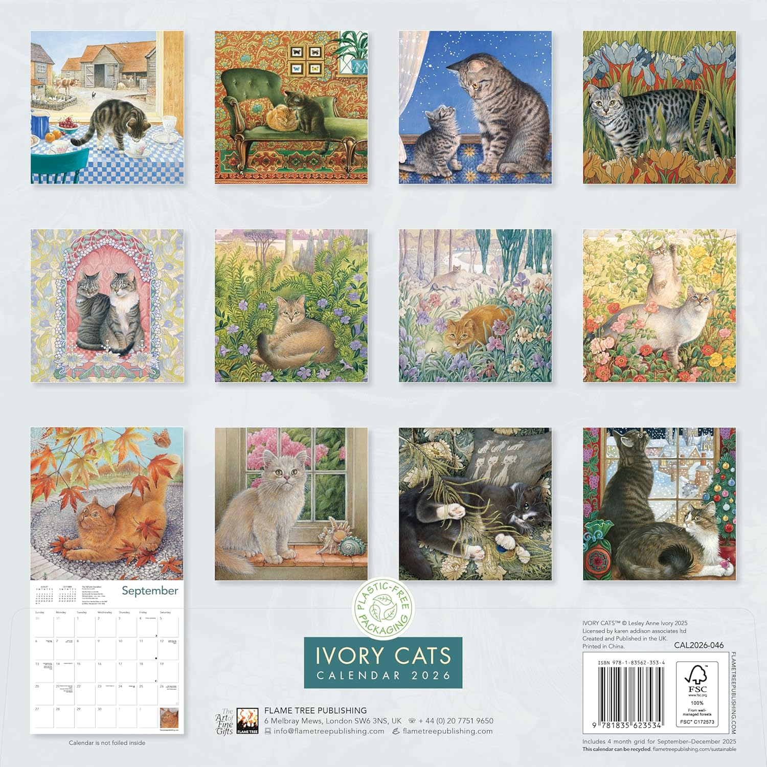 Ivory Cats by Lesley Anne Ivory Wall Calendar 2026 (Art Calendar) image number 3