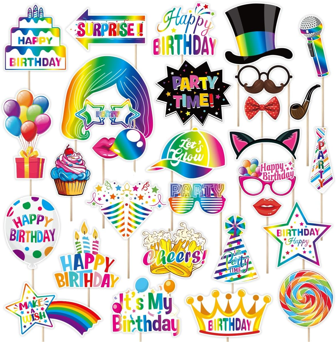 Buziba 30Pcs Birthday Photo Booth Props Kit Happy Birthday Party Favors Funny Birthday Party Supplies Decoration for Men and Women image number 1