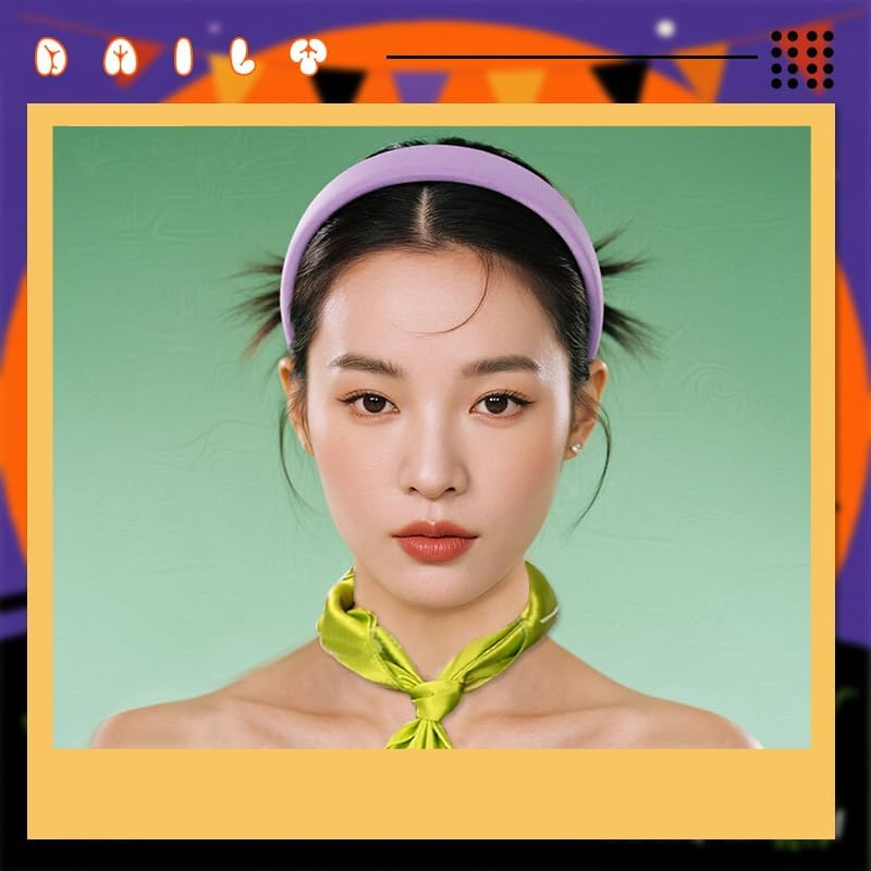 Halloween Purple Headband Green Scarf - Halloween Costume Accessories for Girls Women Cosplay Costumes for Adults Girls Women Neon Green Neck Scarf and Purple Headband for Party Cosplay Costume Set image number 5