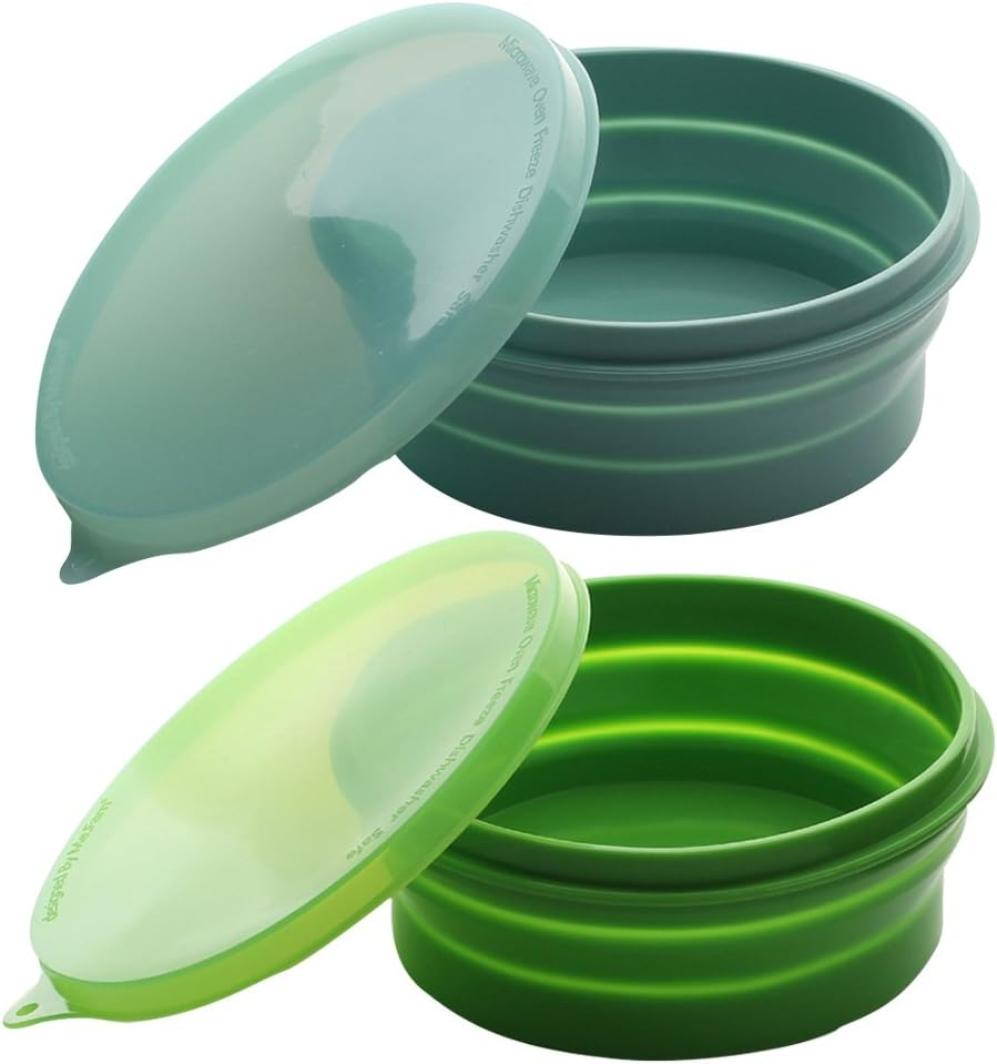ME.FAN Silicone Collapsible Bowls - Silicone Folding Travel Bowl with Lids - Expandable Food Storage Containers Set - BPA Free, Portable, [27Oz] (2 Pack-Blue-Light Green)