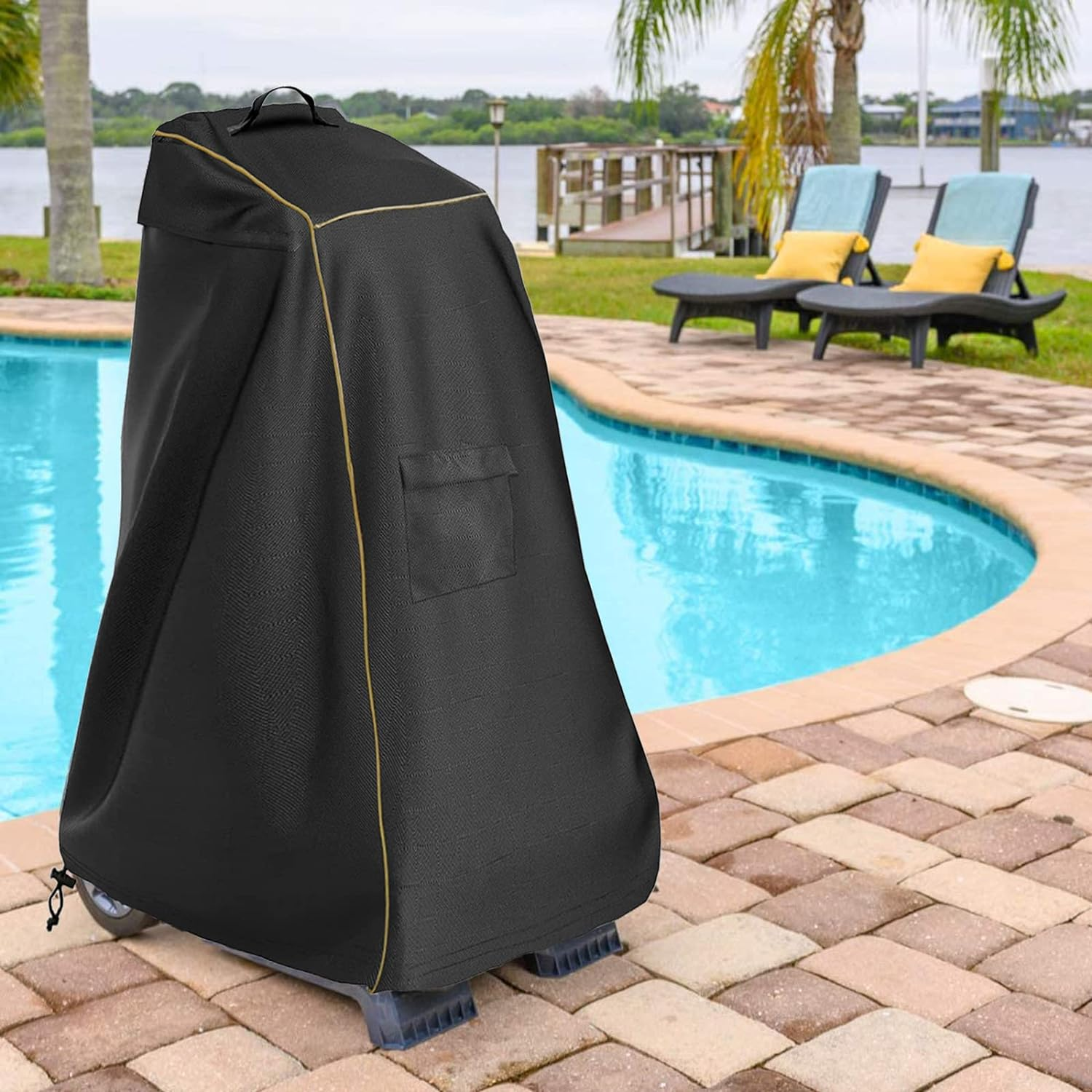 Caddy Cover,Robotic Pool Cleaner Cover, Outdoor Waterproof Caddy Cover,Fits Most Brands Robotic Pool Cleaner-Black - Black Pattern image number 4