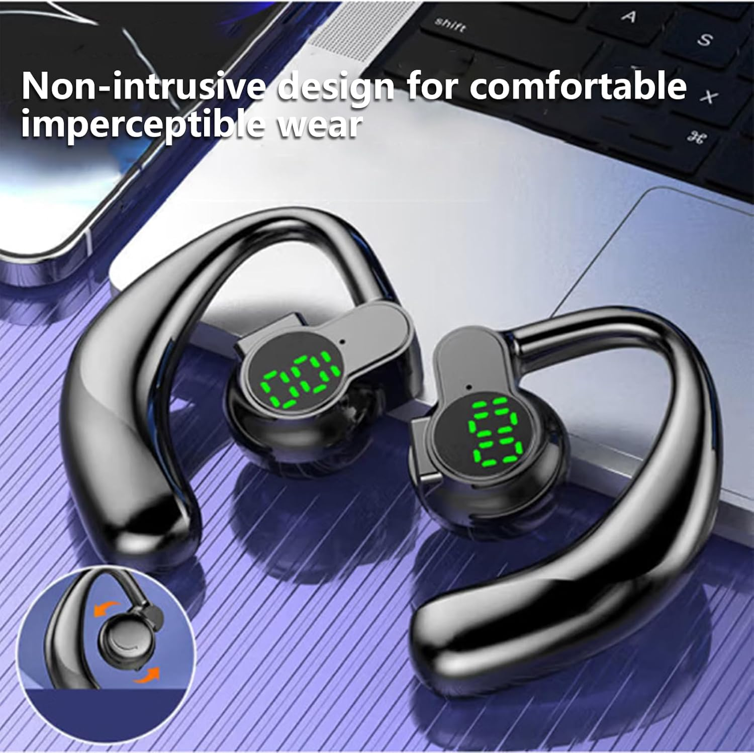 Around the Ear Wireless Earbuds,Sports Earbuds - Headset with Digital Display for Music Gym Swimming Phone Calls Study Outdoor Home Play Game Work image number 6