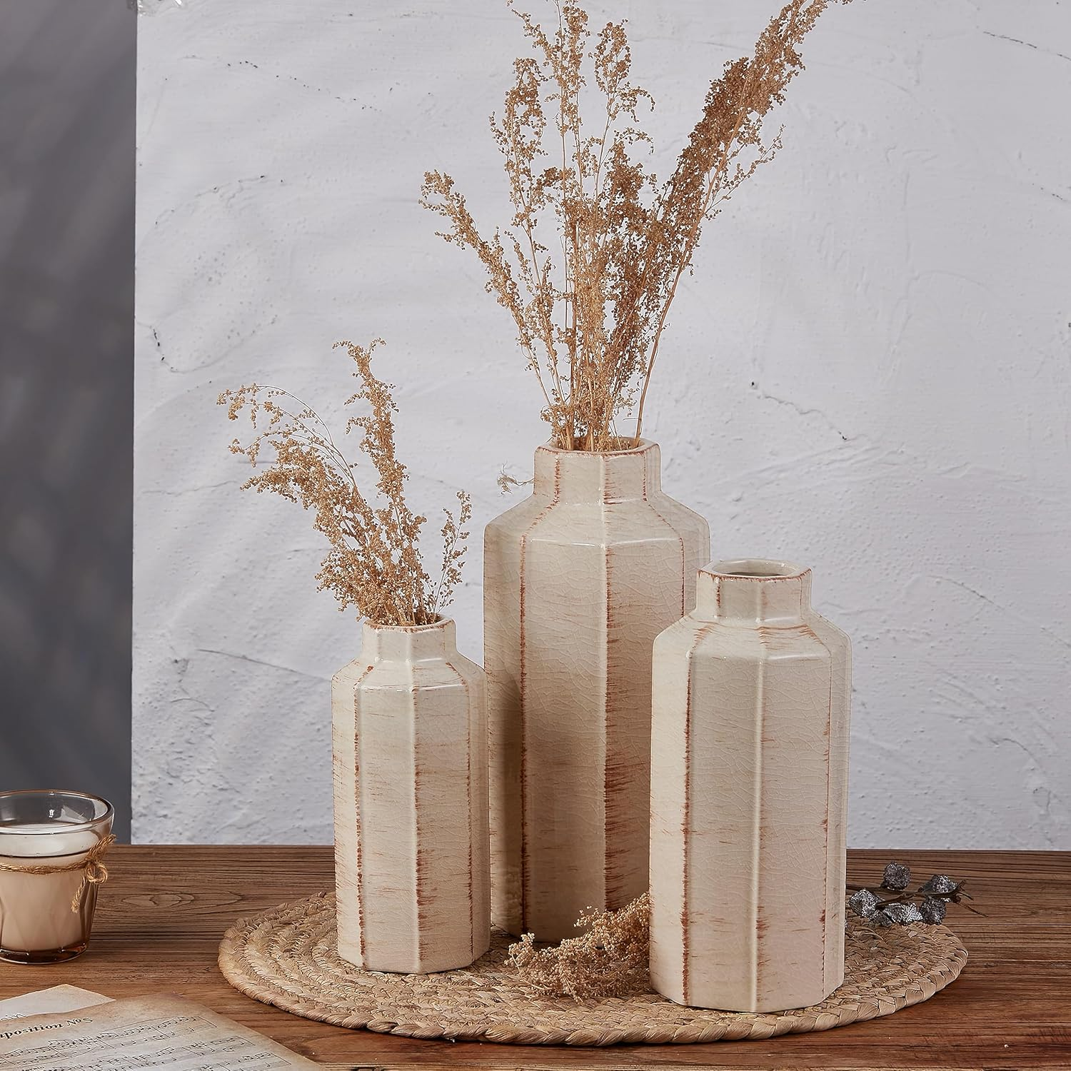 Luka Ceramic Rustic Farmhouse Vase,10 Inch Terracotta Vase,Pottery Decorative Flower Vase for Home Decor, Table, Living Room Decoration, Shelf Decor,Housewarming