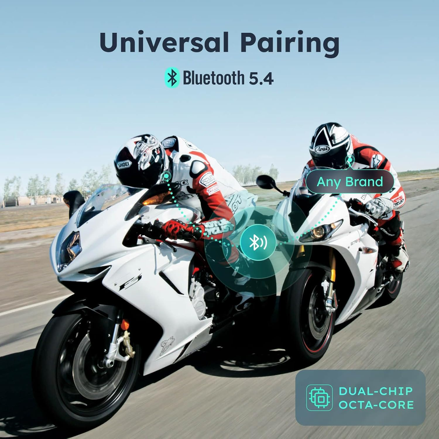 ASMAX S1 Motorcycle Bluetooth Headset, 8 Riders Mesh Helmet Communication Systems with FM Radio, AI Voice Control Motorcycle Intercom with Fast Charging, Auto Volume Control for Atv/Snowmobile/Ski - Black image number 3