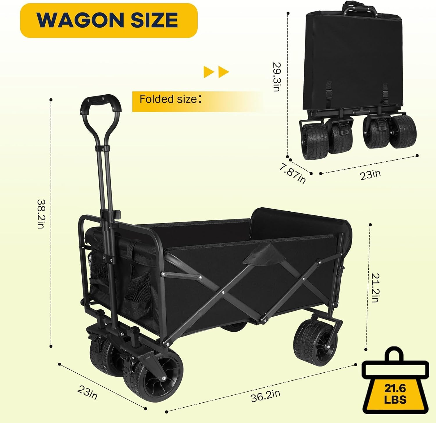 Foldable Wagon with Wheels, XICEN Portable Heavy Duty Collapsible Beach Cart, Large Capacity Utility Wagon for Shopping, Sports, Camping, Garden, Grocery (Black-Open Side) - Beige image number 2