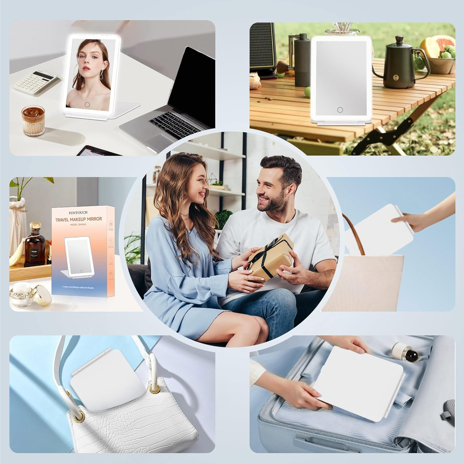 CTAOOL Rechargeable Travel Makeup Vanity Mirror with 72 Led Lights, Portable Lighted Makeup Beauty Mirror, 3 Color Lighting, Dimmable Touch Screen, Tabletop LED Folding Cosmetic Mirror with Lights - Bright White image number 5