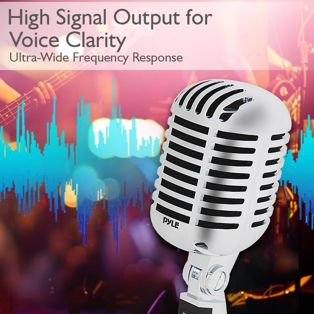 Pyle PDMICR42SL Classic Retro Vintage Style Dynamic Vocal Microphone with 15Ft XLR Cable (Silver) - Red image number 4