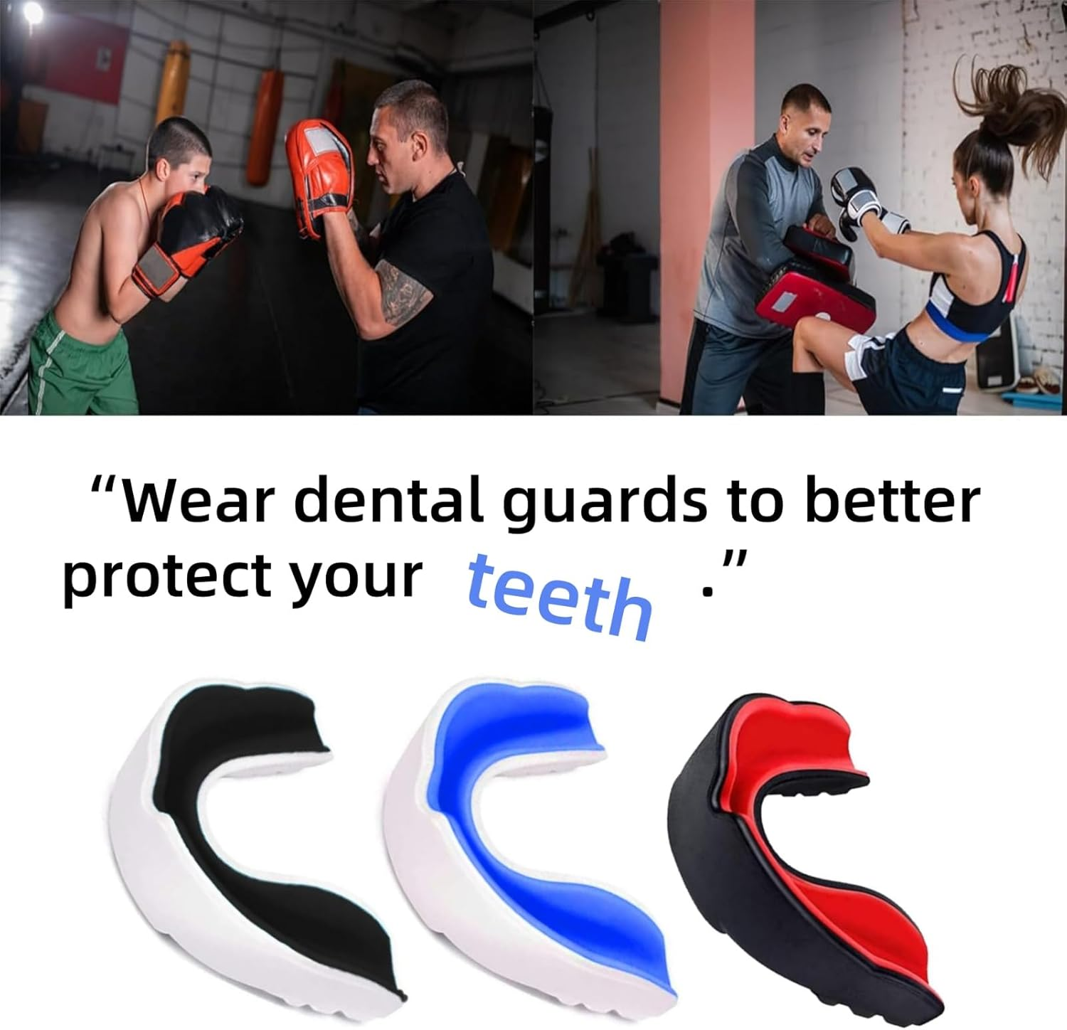 Luojinluoda 3 Pack Youth Kids Mouth Guard Football Sports Braces Mouthguards - EVA Double Colored Teeth Protector for Mma/Boxing/Rugby/Kickboxing/Taekwondo/Softball/Lacrosse Boys & Girls (Ages 10-18) image number 1