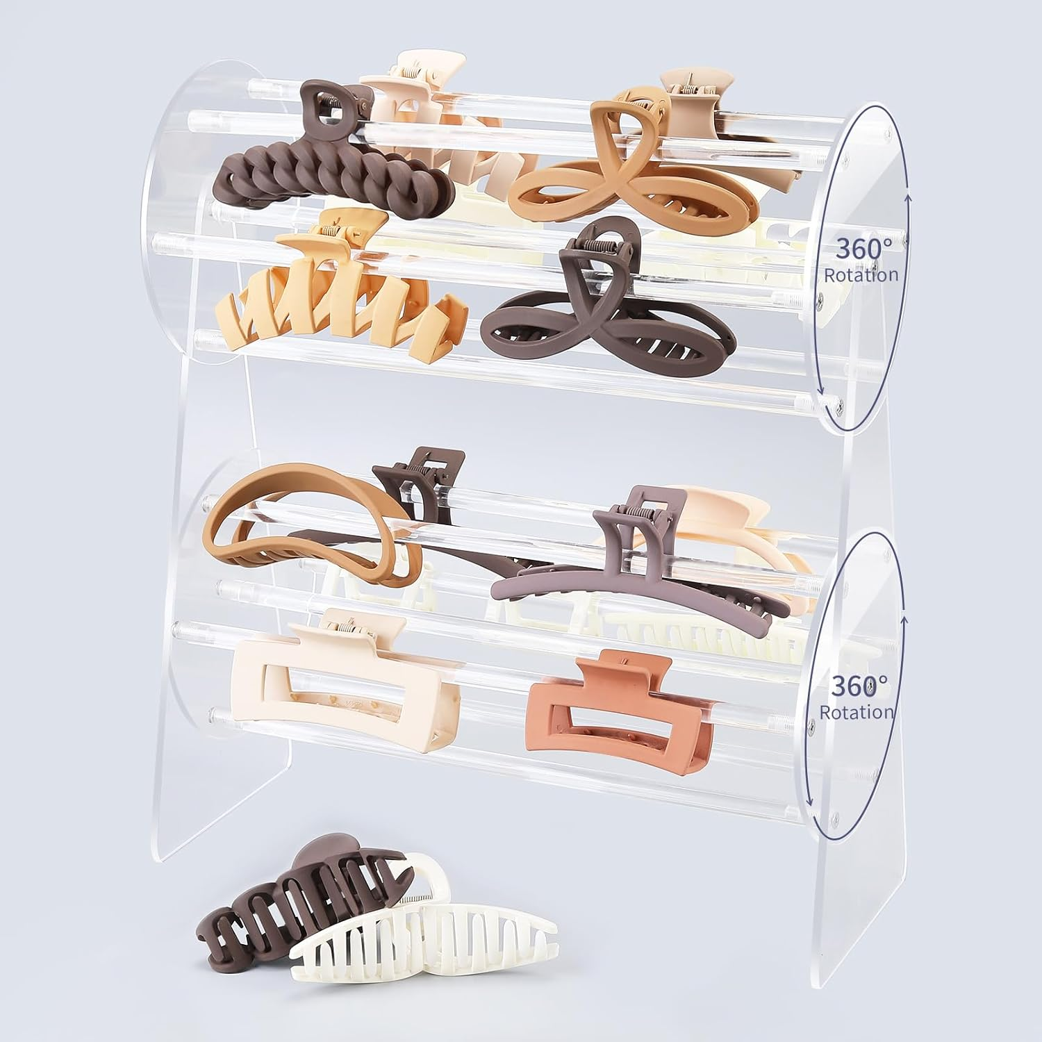 SNOWSTAR Acrylic Claw Clip Organizer Holder,360-Degree Rotating Claw Clip Holder and Storage,Hair Clip Organizer Display Clear Stand for Women and Girls
