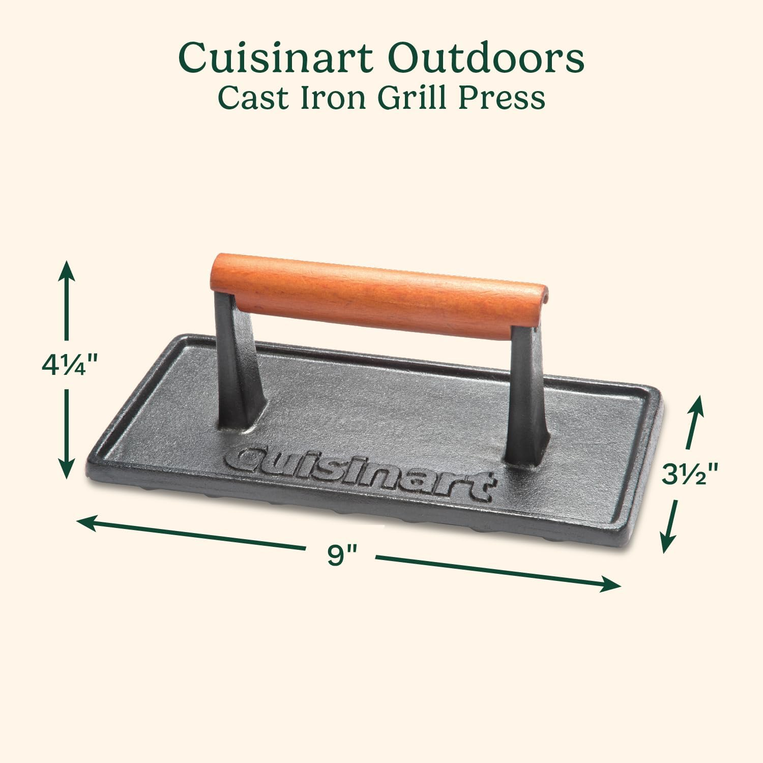 Cuisinart CGPR-221 Cast Iron Grill Press (Wood Handle), Weighs 2.1-Pounds image number 5