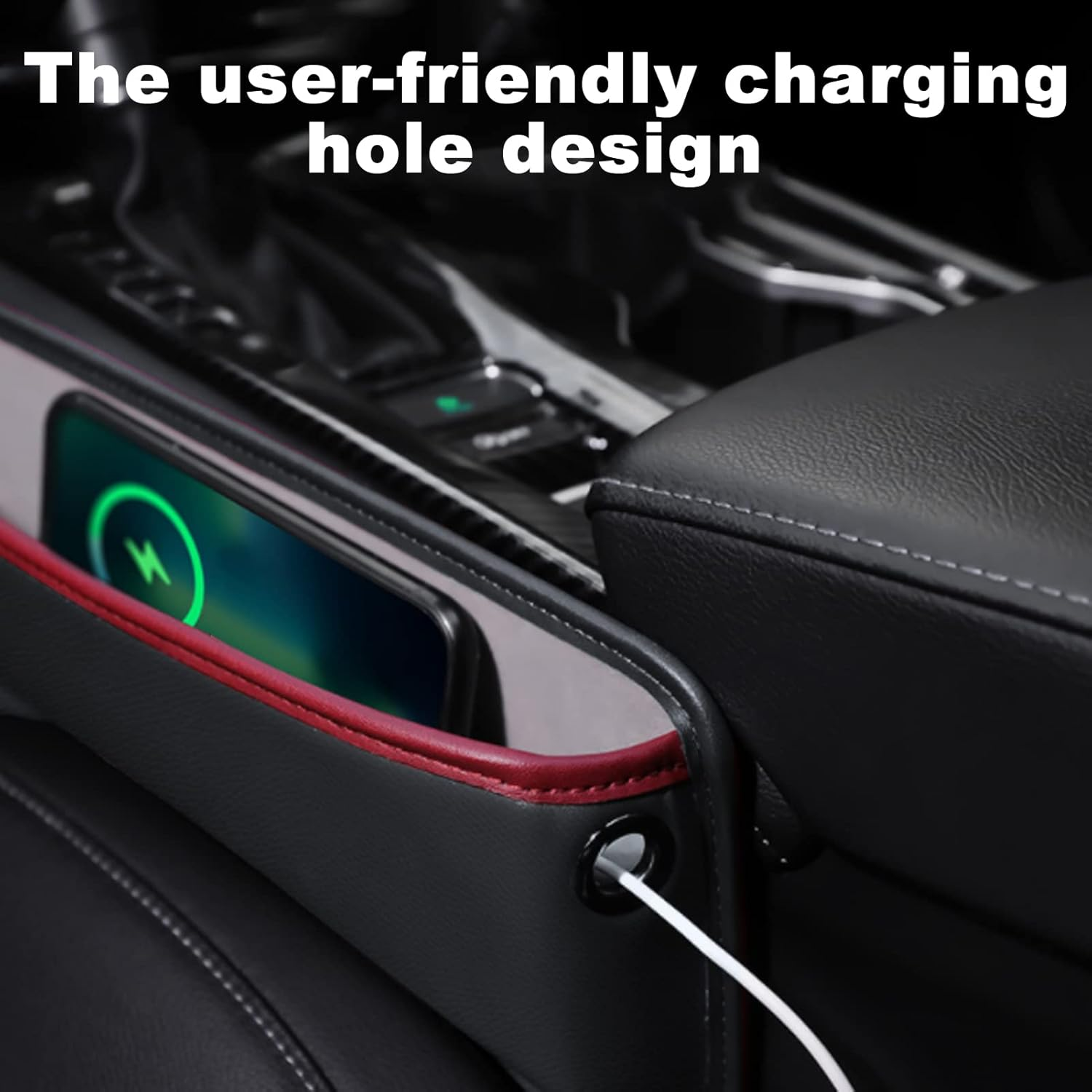 Eacam Car Seat Gap Filler - Universal Gap Filler & Storage between Seats - Universal Fit, Vegan Leather - Holds Phone, Keys, Glasses