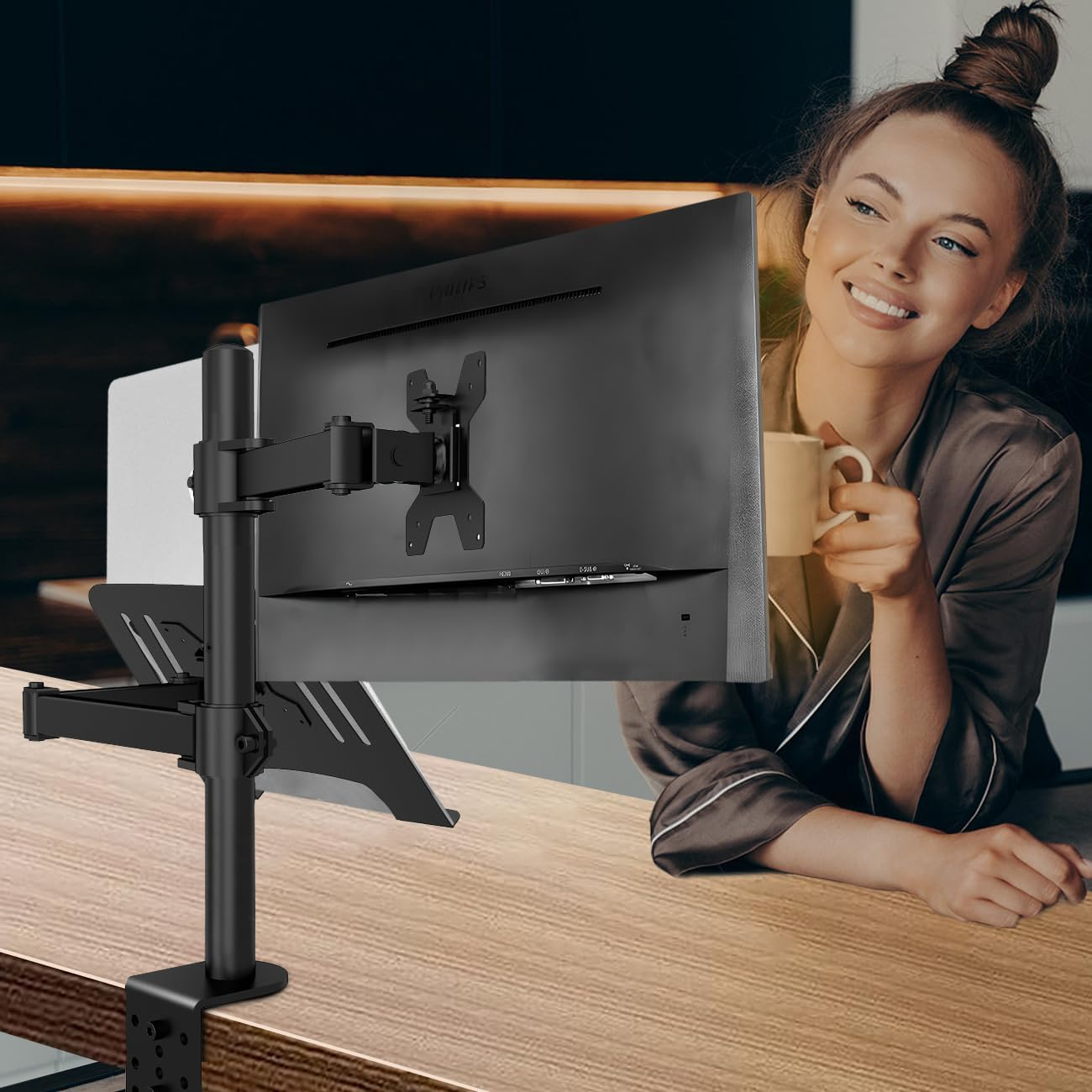 Monitor Stand with Laptop Holder - Height Adjustable Ergonomic Desk Mount for 13 to 32 Inch Screens & 12-17 Inch Laptops, Holds up to 8KG image number 6