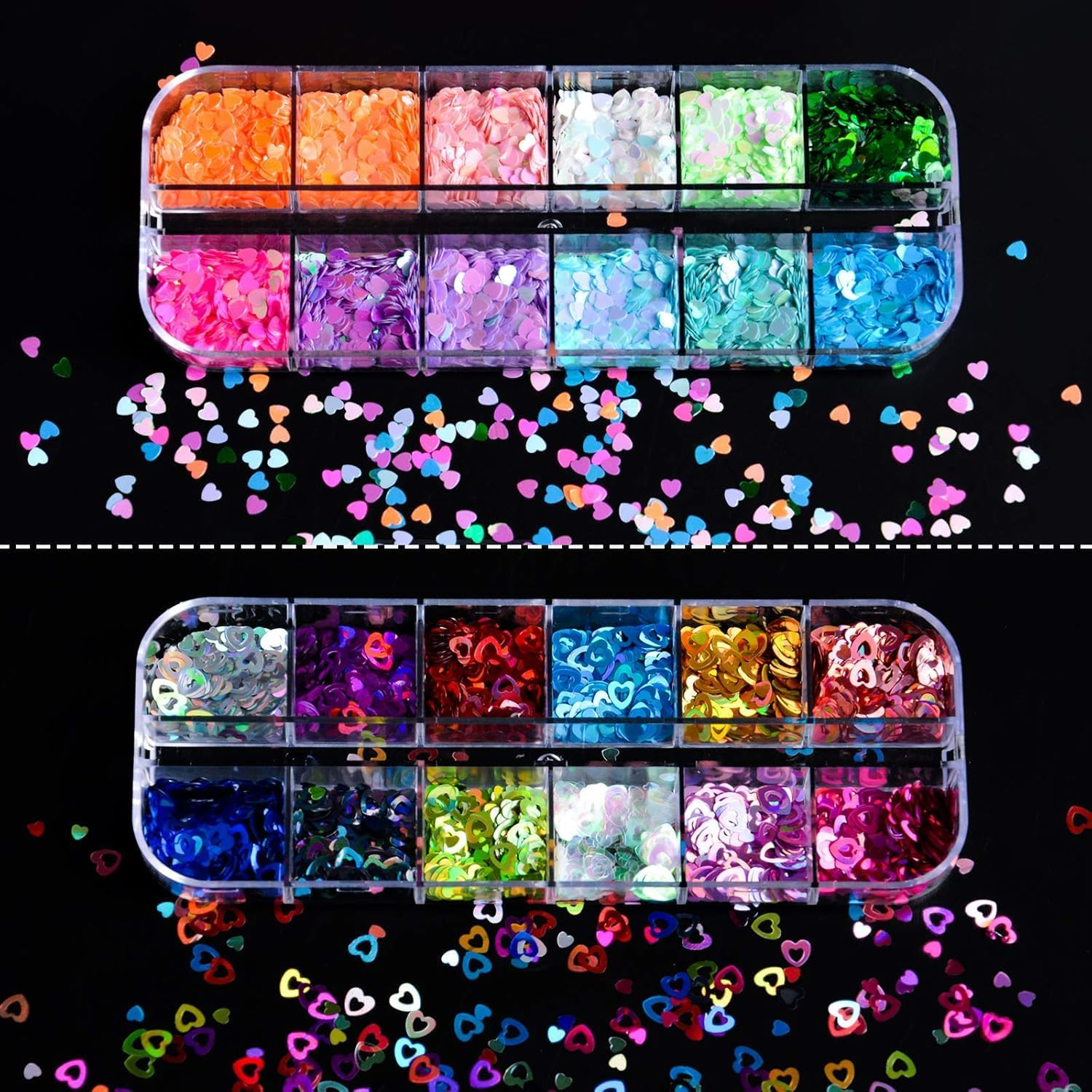 EBANKU Holographic Heart Shaped Nail Art Sequins, 36 Colors, DIY Craft & Makeup Effects image number 1