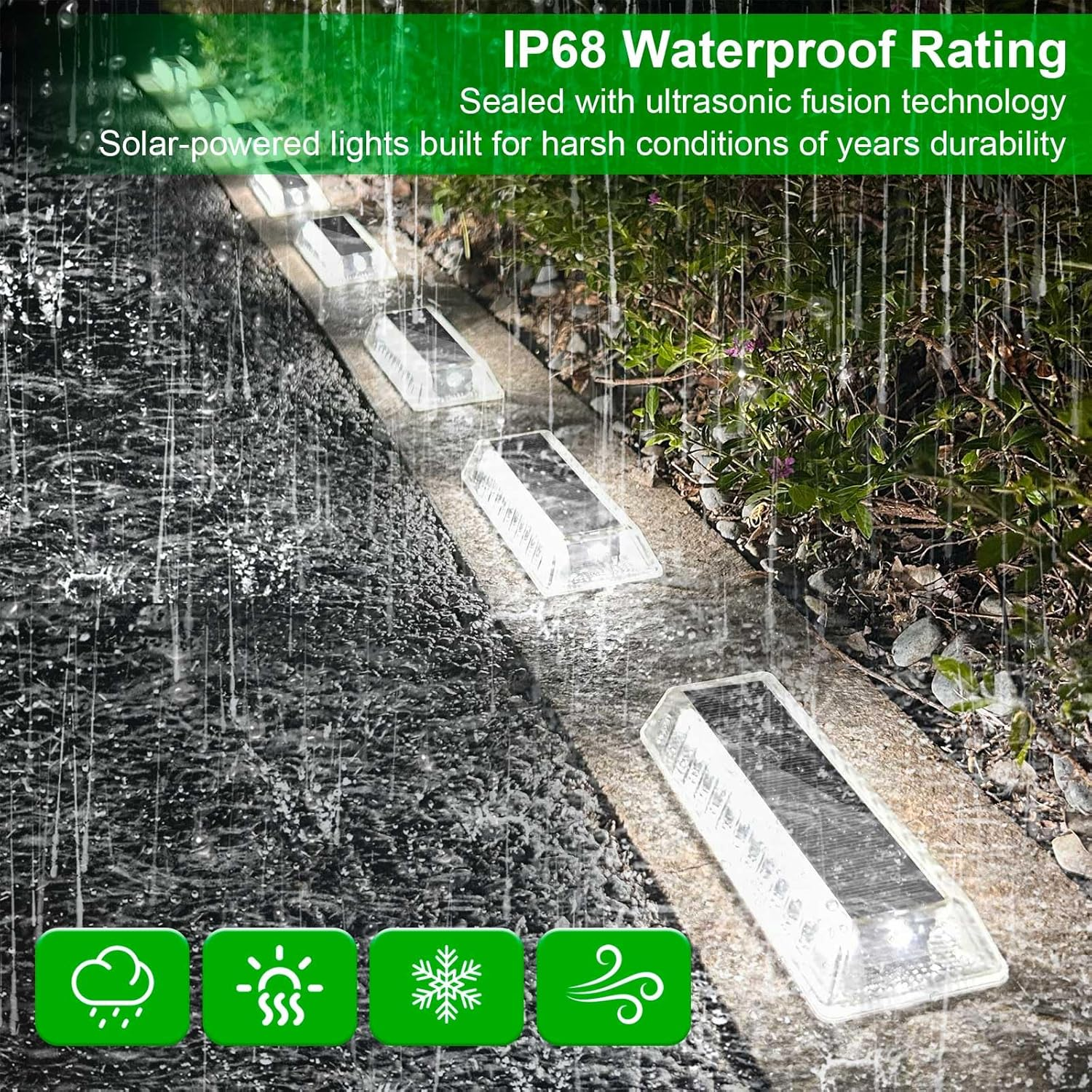 Lacasa Solar Deck Lights, Solar Light Outdoor Waterproof IP68, Solar Powered Pathway Yard Driveway Step Landscape Lights, LED Lighting 50LM for Garden Path Walkway Stair Patio, 8 Pack Cool White 6000K image number 5