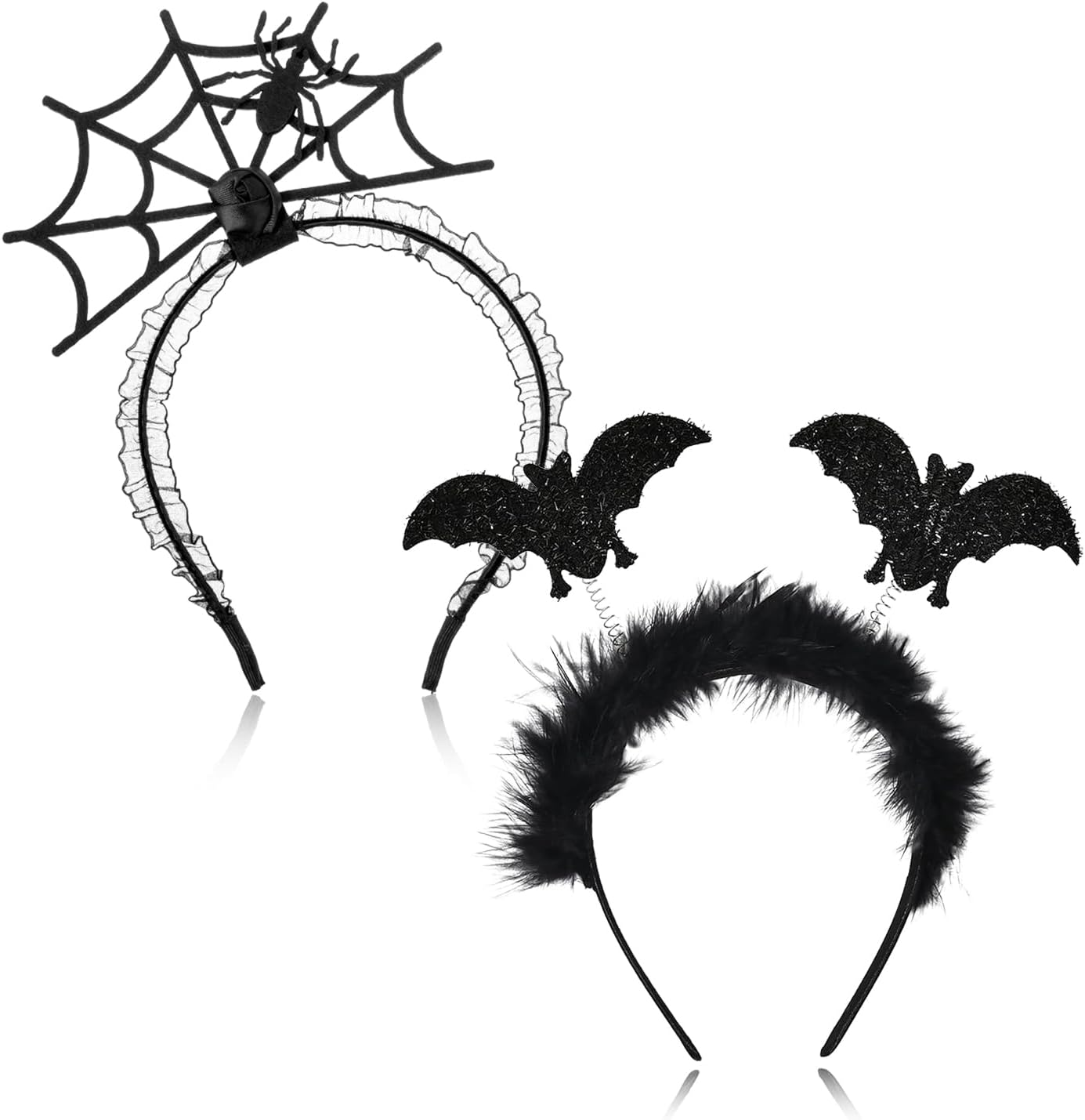 Set of 2 Black Bat Ears Headband & Spider Web Headband, Halloween Costume Decoration Accessories for Children, Adults, Women, Men, Headpiece Hair Accessories for Halloween Costume image number 3