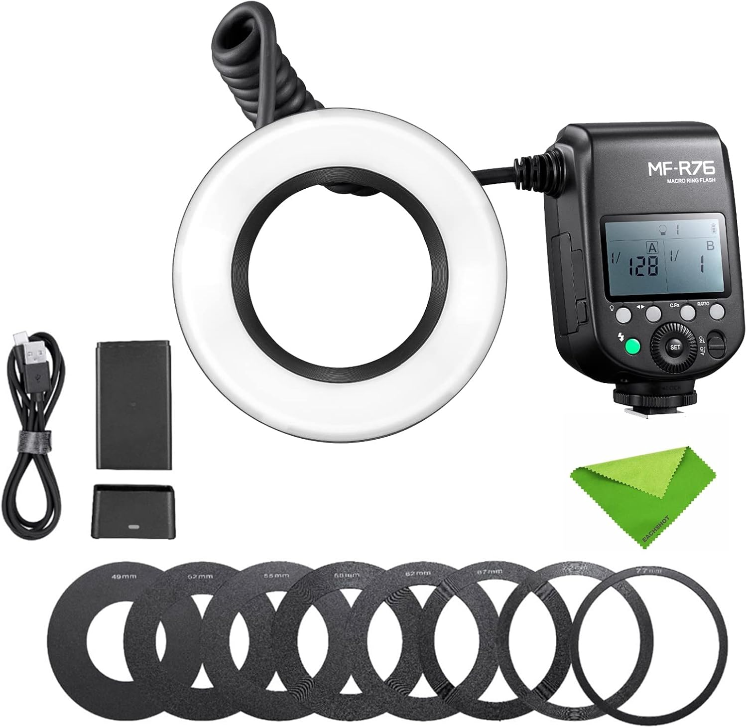 Godox MF-R76 Macro LED Ring Flash Speedlite 76Ws 660 Full-Power Flashes Dual-Flash Tubes Power Adjustment 1/128 to 1/1 10 Levels of Power Ratio for DSLR Cameras image number 1