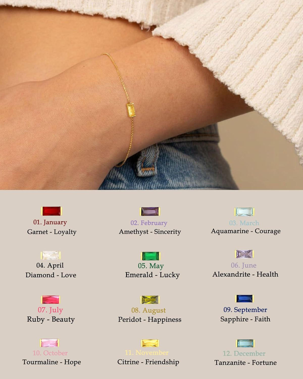 FUNEIA Birthstone Gold Bracelets for Women Teen Girls Non Tarnish Trendy Dainty 14K Gold Plated Bracelet Stack Stackable Blue Green May Emerald Friendship Bracelets Jewelry Gifts for Mom Best Friend