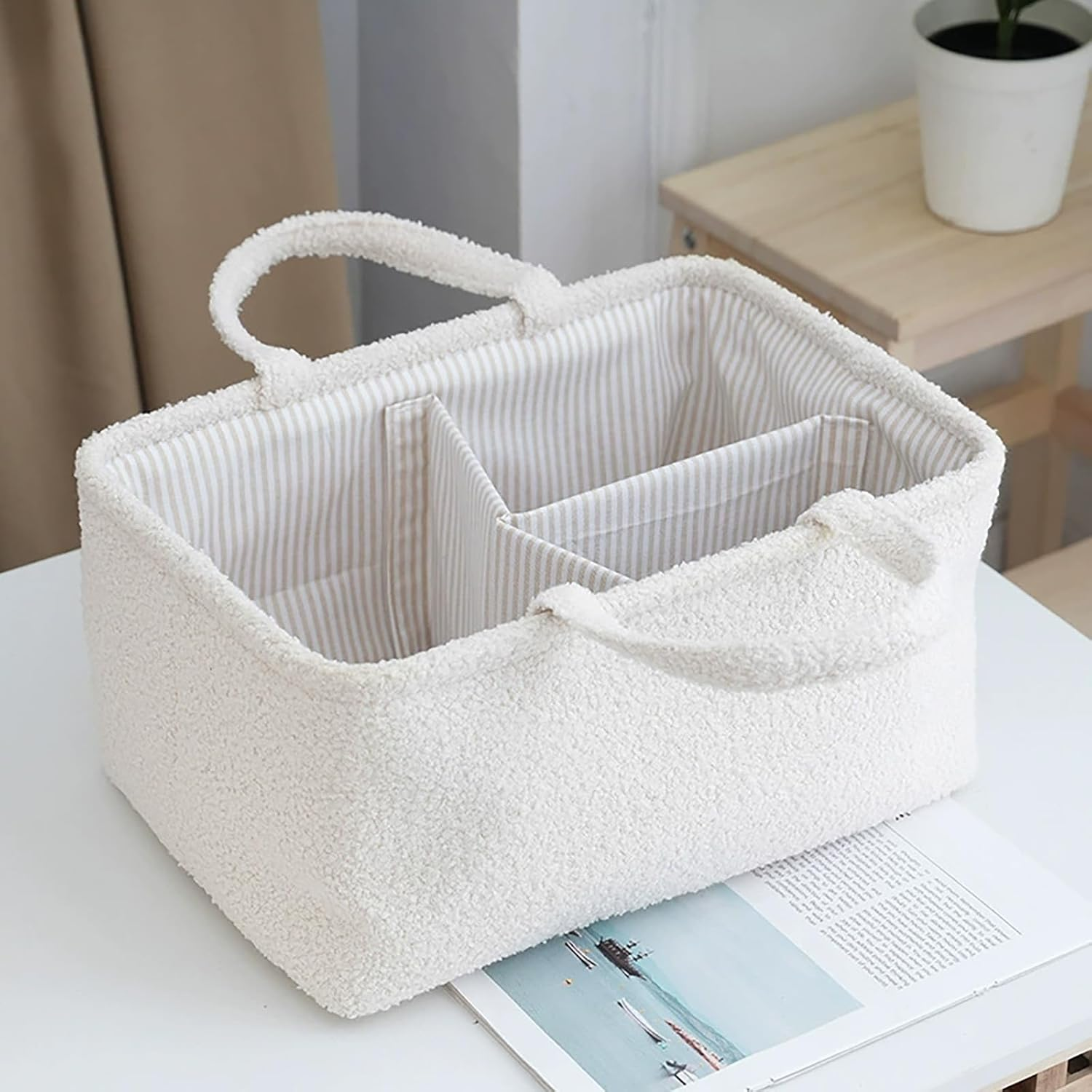 LISNSMY Baby Nappy Caddy Organiser, with Removable Inserts, Baby Storage Basket for Diapers and Wipes, 38 X 26 X 18 CM (Gray)