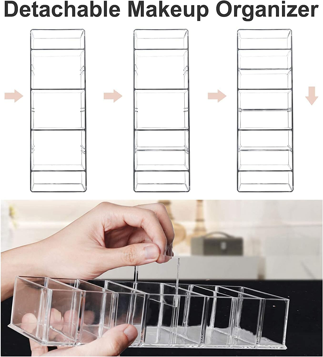 Grestar 2 Pack Detachable Makeup Organizer, 8 Compartments Acrylic Cosmetic Storage Jewelry Display Boxes, Clear Drawer Organizers Case for Dresser Vanity Bathroom Kitchen image number 5