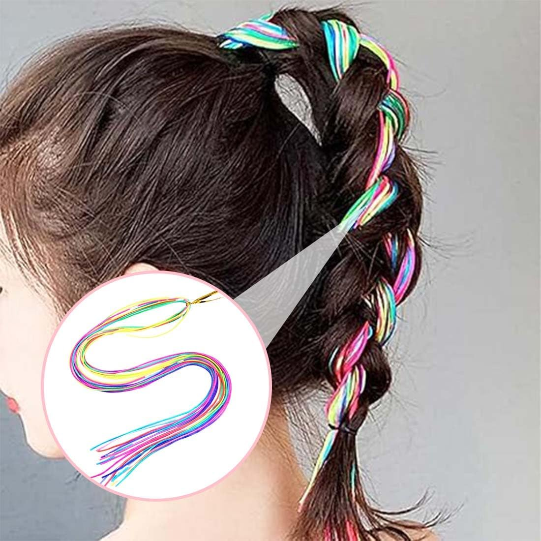 Pack of 32 Hair Braids Colourful Hair Wrap Cord Various Gradient Colours Hair Rope Band Rainbow Braided Hair Scrunchie DIY Ponytail Braids Hair Styling Accessories for Women Girls Hair Strands image number 2