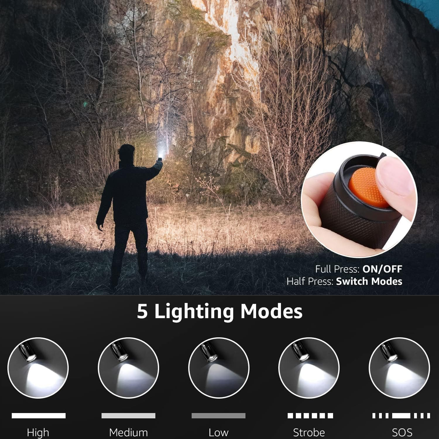 HYVCZP 1/2/3 Pack ​LED Torch,Super Bright Flashlight,5 Modes Adjustable Focus, Waterproof Lightweight Mini Handheld Torch for Camping, Home, Emergency, Hiking, Outdoor (2 Pack) image number 1