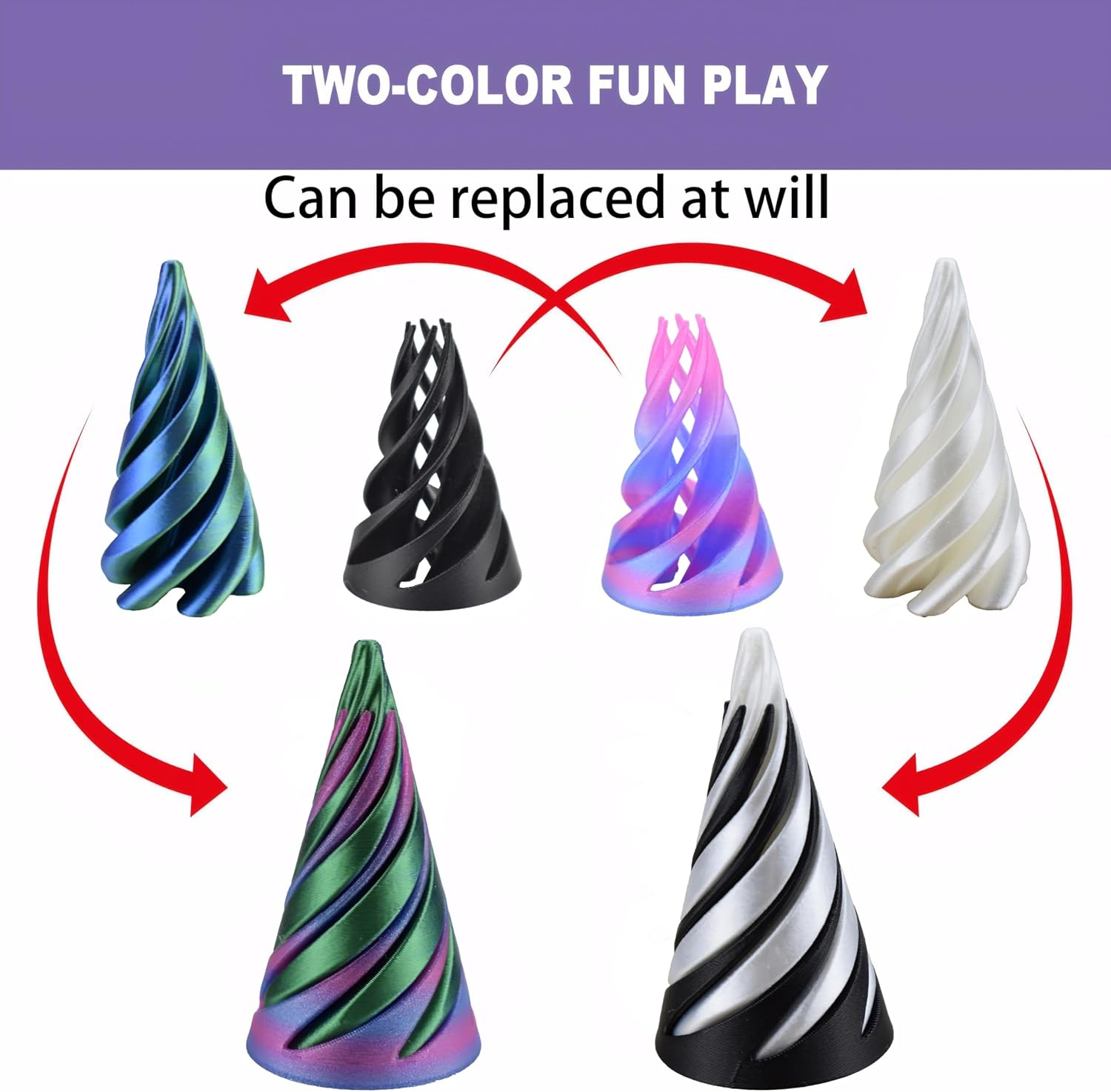 3D Spiral Cone Fidget Stress Relief Toys Suitable for Young People ( 6 Cones ) image number 2